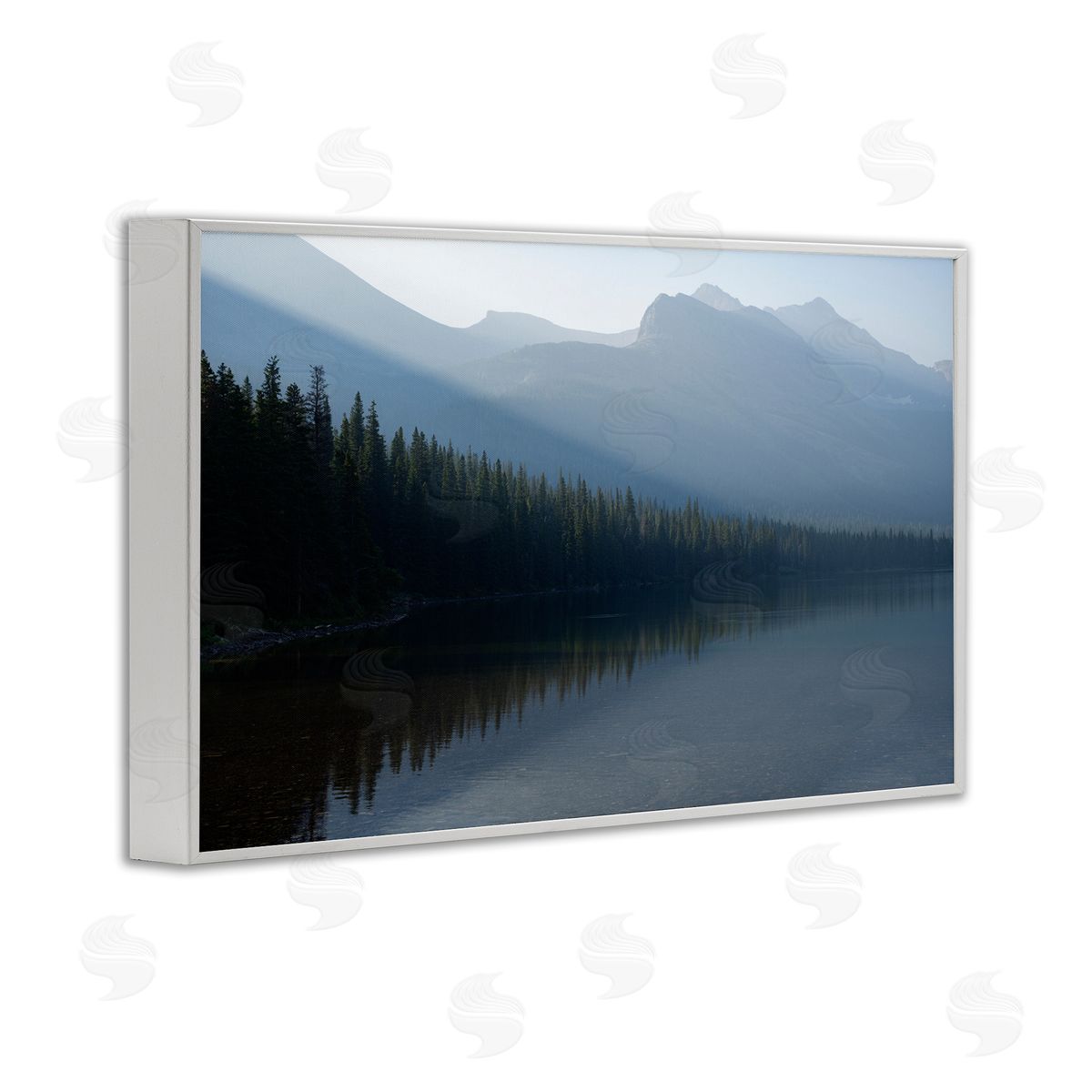 Foggy Lakeside Trees White Frame Print Wall Art, Home Decor by Hunter Page Photography