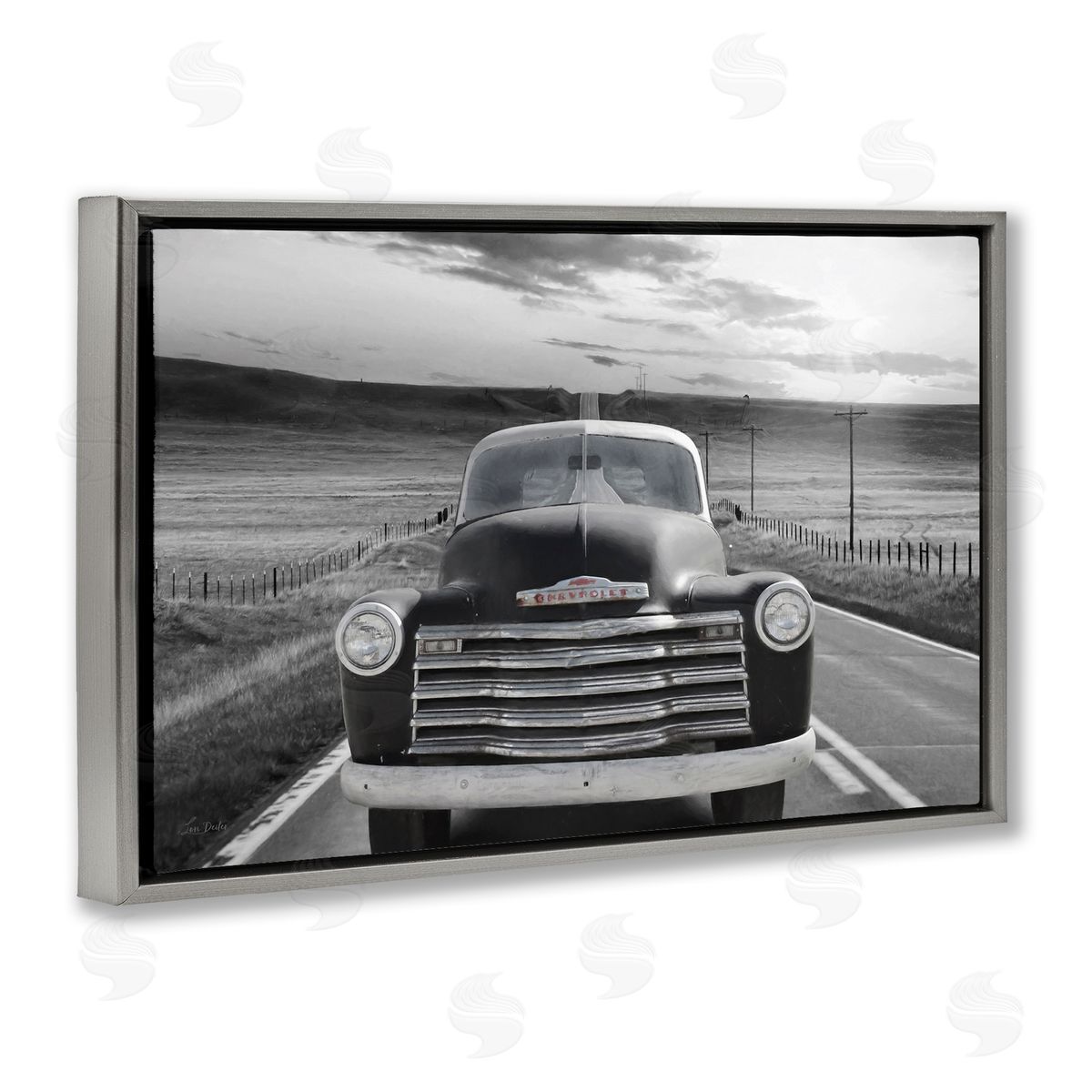 Vintage Car Photography Grey Floating Frame Canvas Wall Art, Home Decor by Lori Deiter