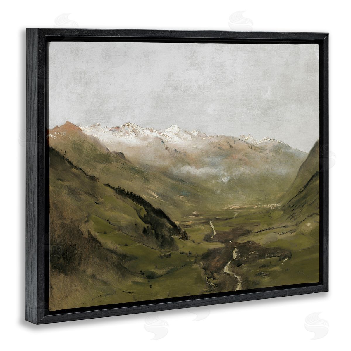 Winding Valley Path Black Floating Frame Canvas Wall Art, Home Decor by Lettered and Lined