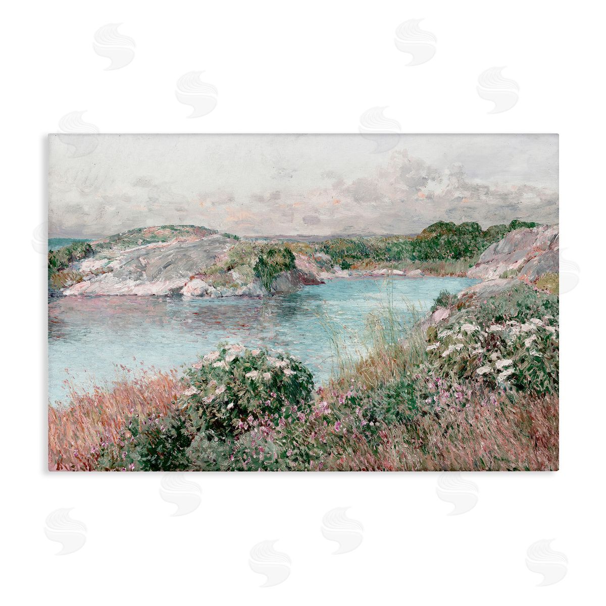 Lettered and Lined Classic Riverbank Landscape Canvas Wall Art Print
