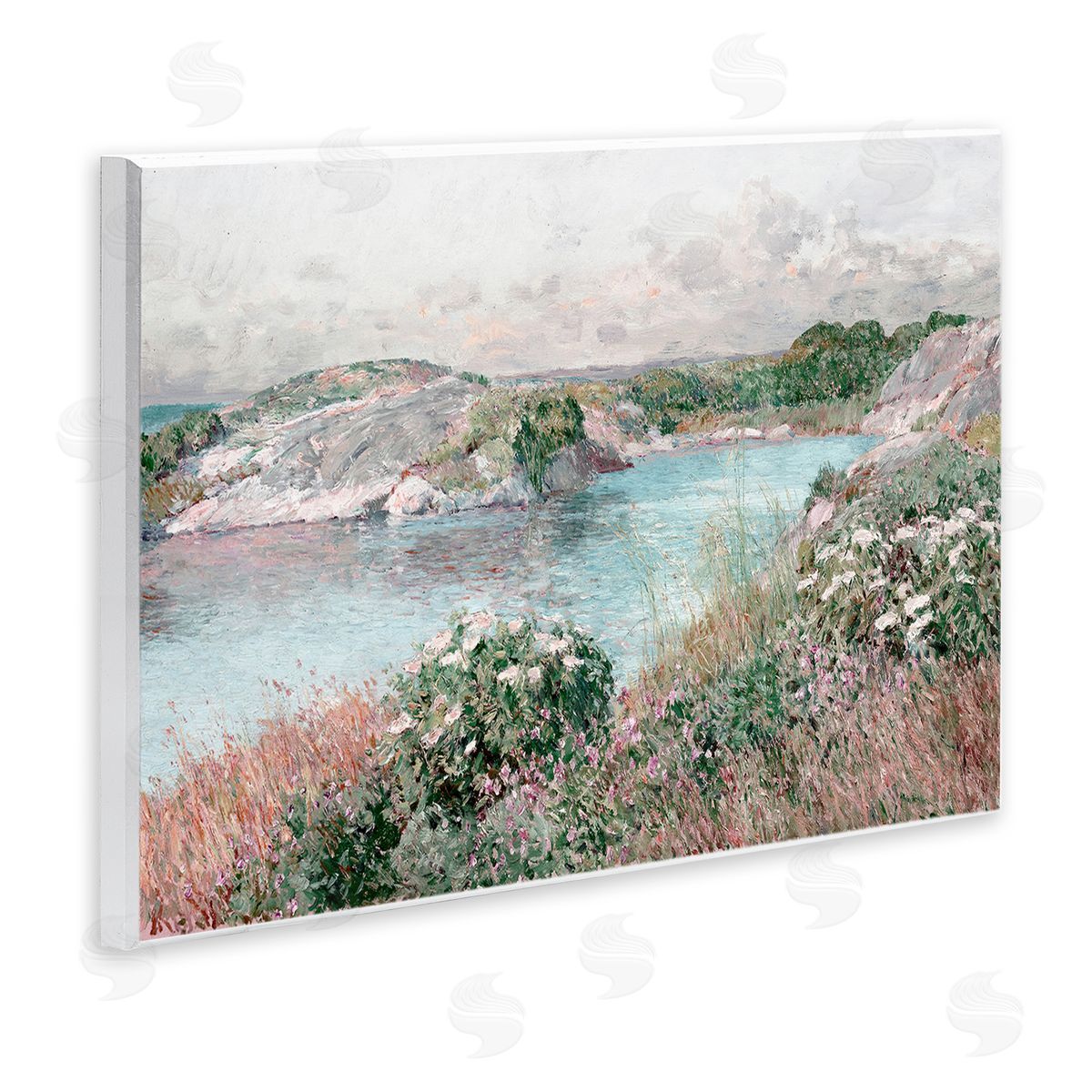 Lettered and Lined Classic Riverbank Landscape Wooden Wall Plaque Art Print