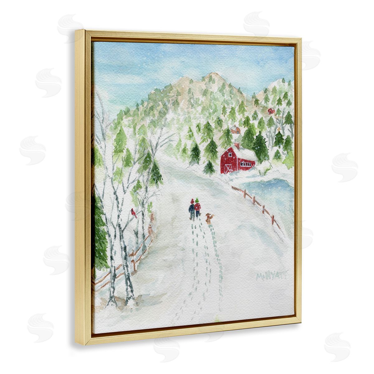 Steps in Country Snow Gold Floating Frame Canvas Wall Art, Home Decor by Melissa Hyatt
