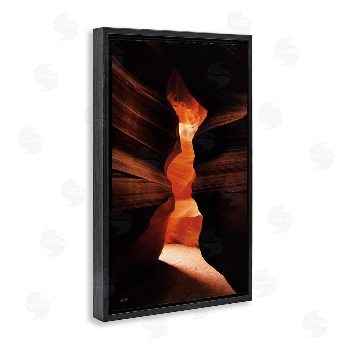 Sunlit Canyon Cave Black Floating Frame Canvas Wall Art, Home Decor by Martin Podt