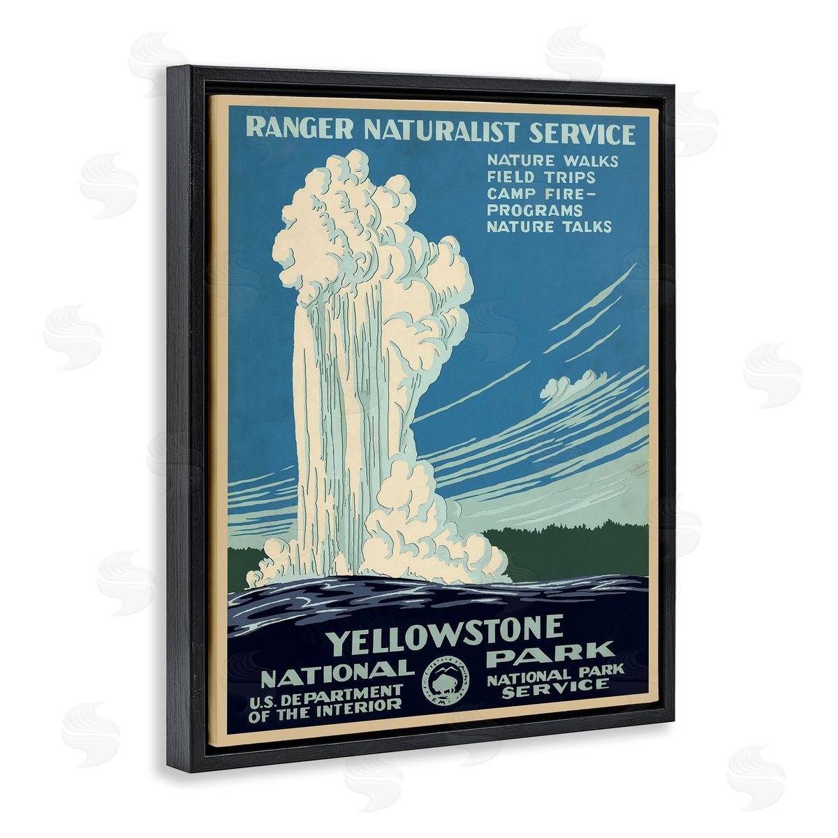 Vintage Yellowstone Poster Black Floating Frame Canvas Wall Art, Home Decor by C. Don (Chester) Powell