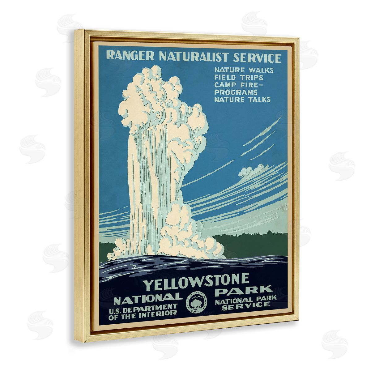 Vintage Yellowstone Poster Gold Floating Frame Canvas Wall Art, Home Decor by C. Don (Chester) Powell