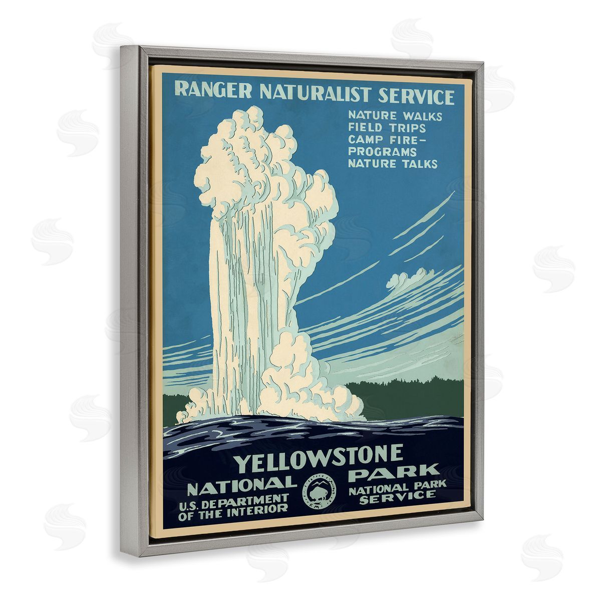 Vintage Yellowstone Poster Grey Floating Frame Canvas Wall Art, Home Decor by C. Don (Chester) Powell