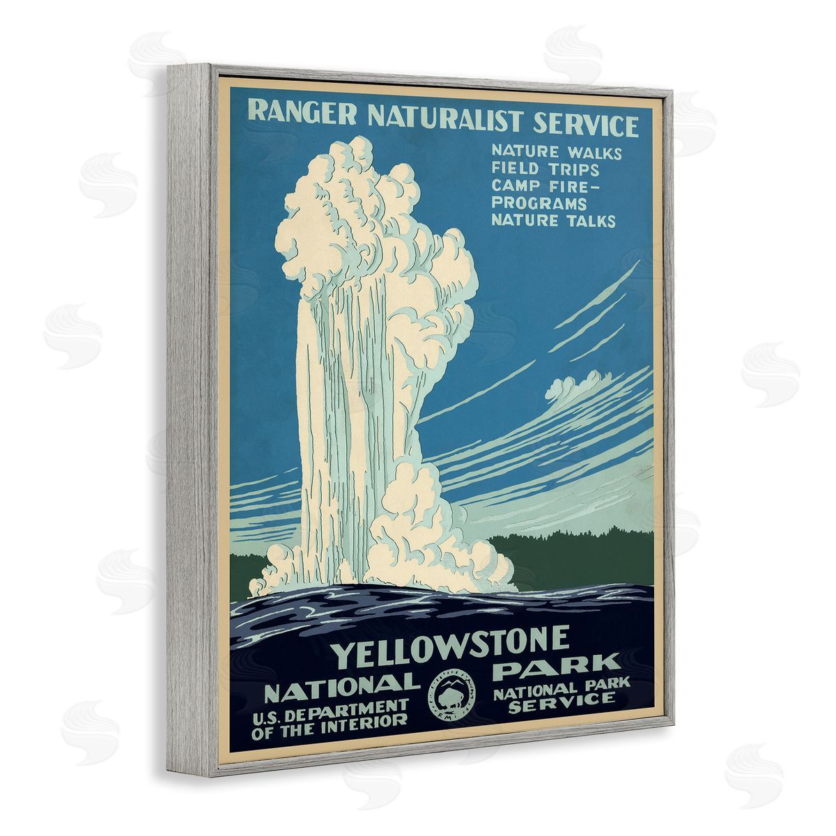 Vintage Yellowstone Poster Grey Frame Print Wall Art, Home Decor by C. Don (Chester) Powell