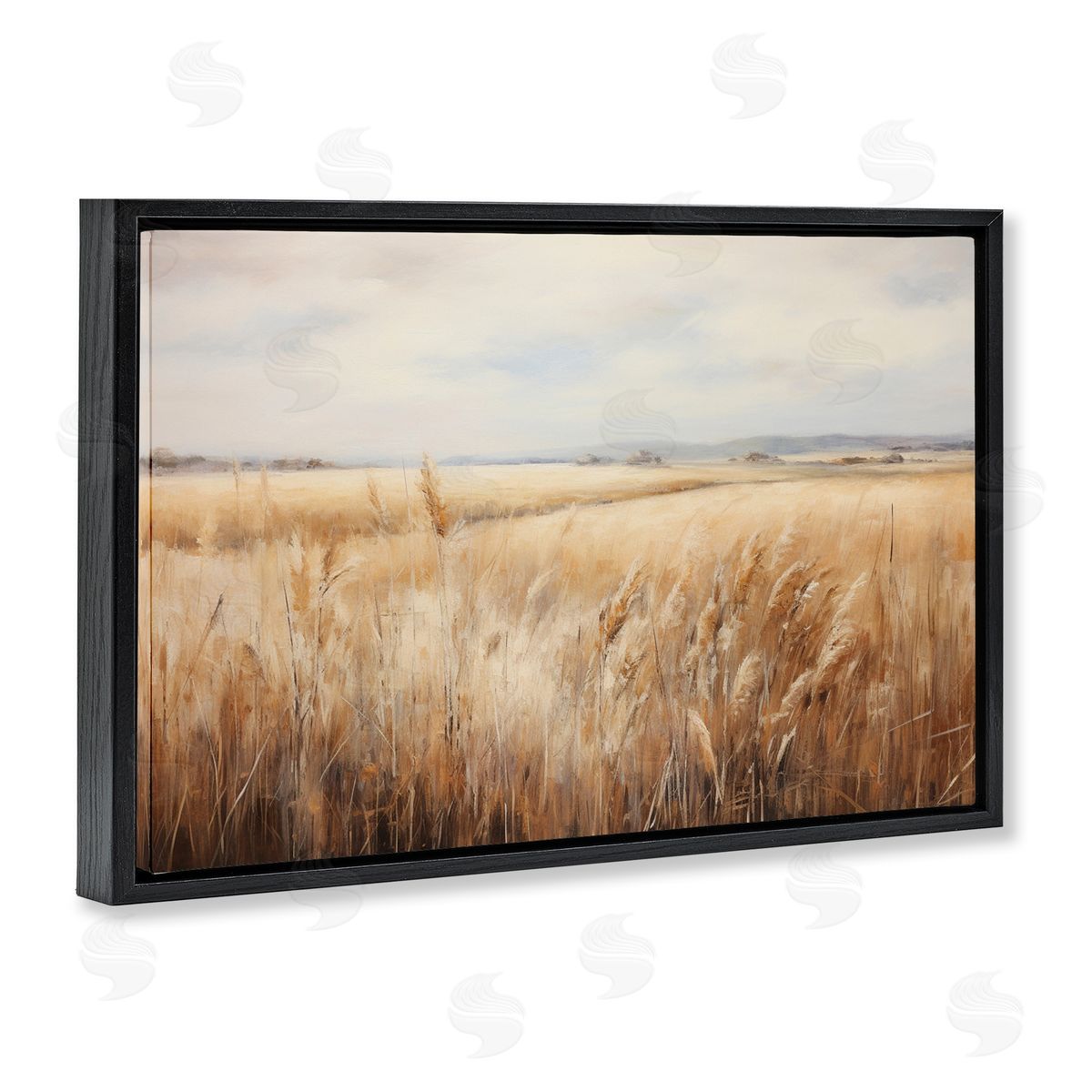 Petal Prints Design Vast Wheat Field Black Floating Frame Canvas Wall Art Print