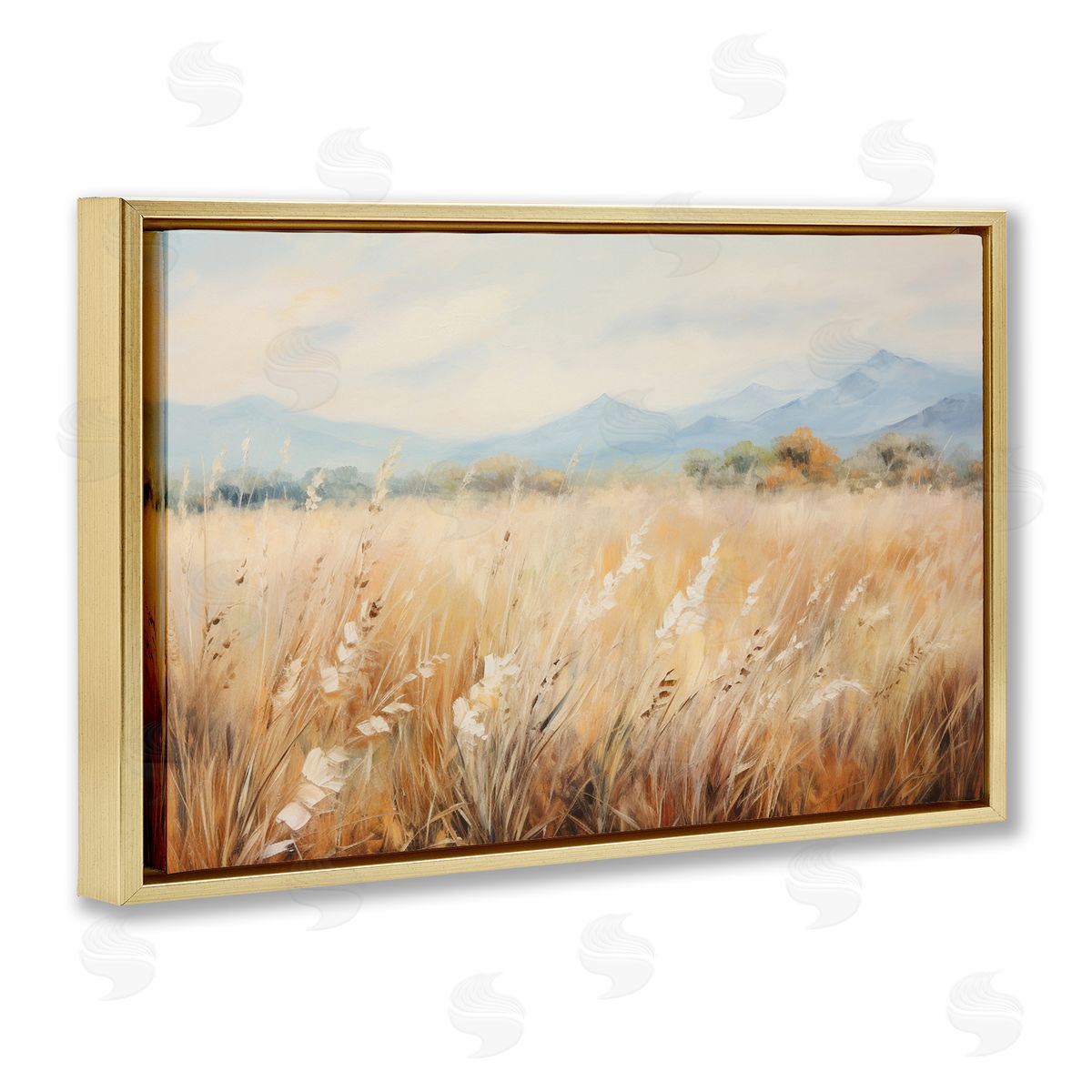 Petal Prints Design Wheat Field Landscape Gold Floating Frame Canvas Wall Art Print