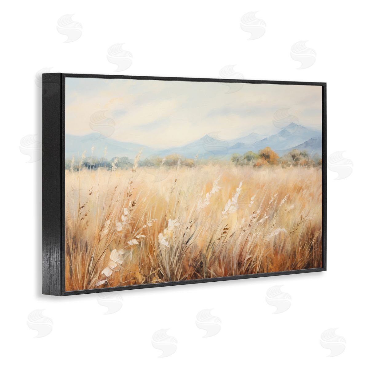 Petal Prints Design Wheat Field Landscape Black Framed Giclee Wall Art Print