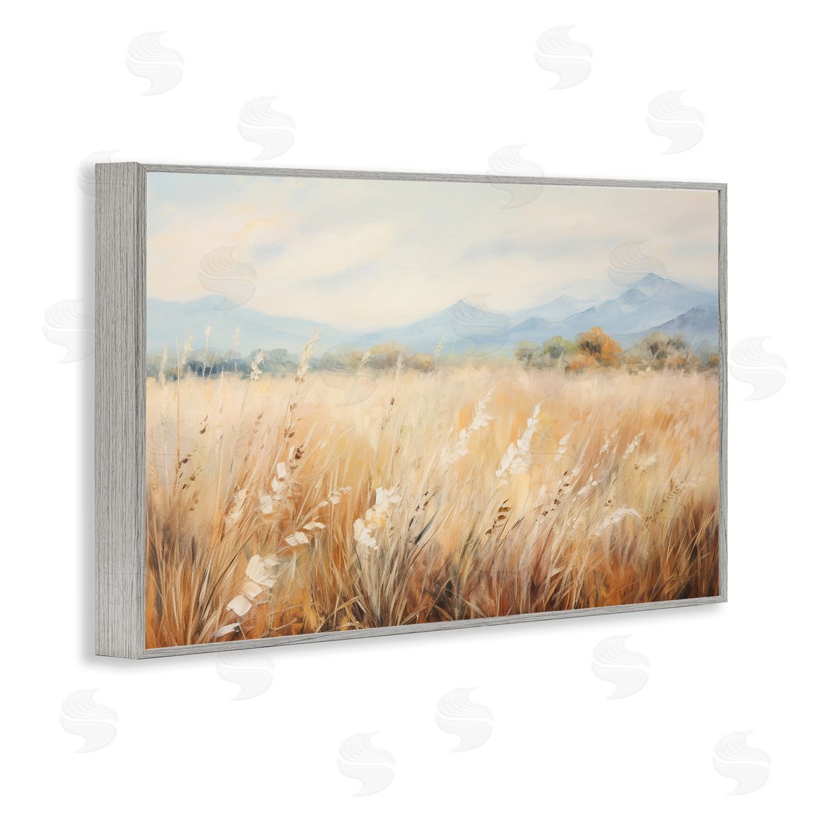 Petal Prints Design Wheat Field Landscape Gray Framed Giclee Wall Art Print