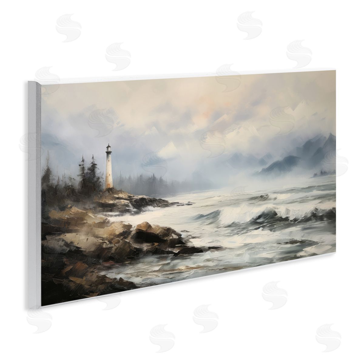 Coastal Lighthouse Waves Wood Plaque Wall Art, Home Decor by Petal Prints Design