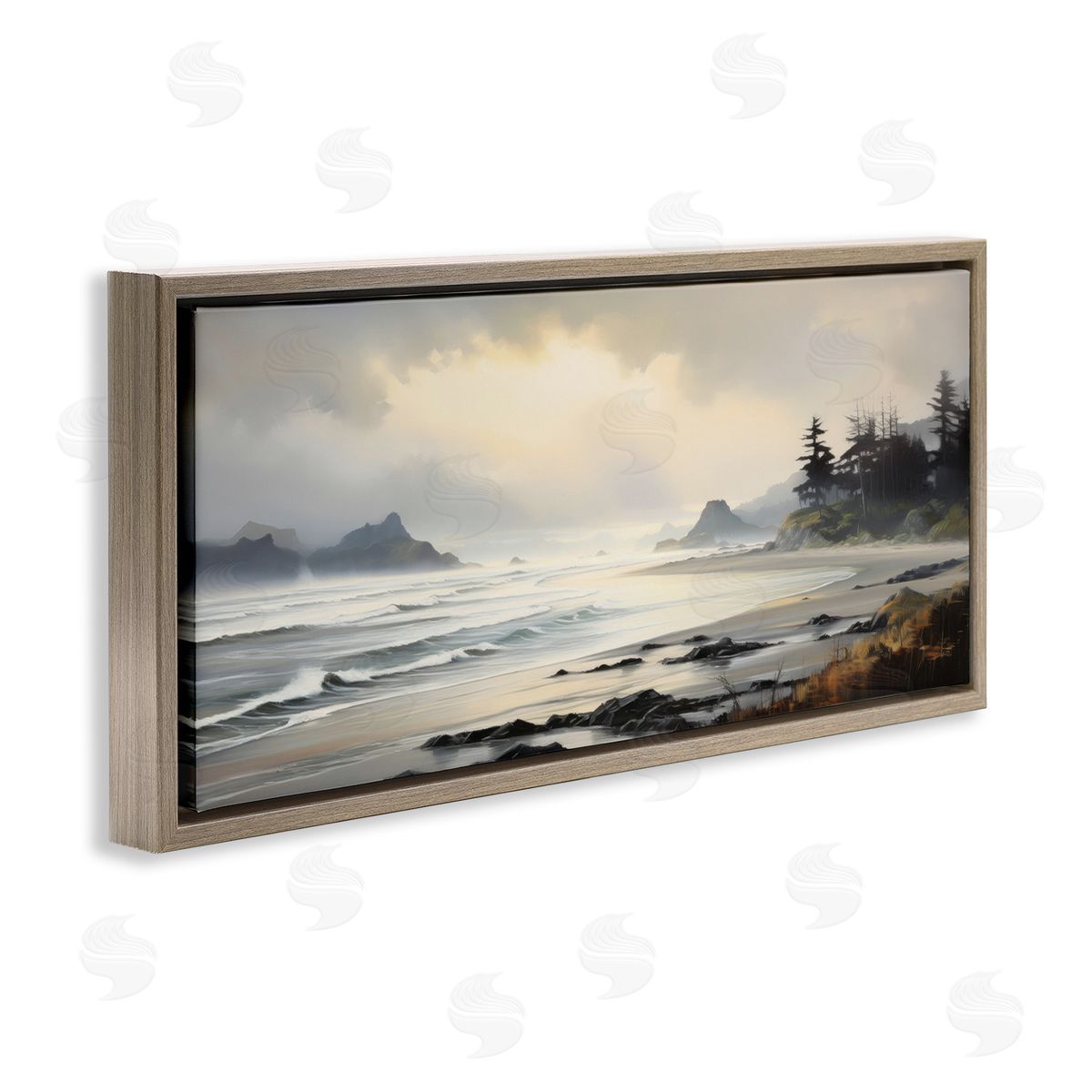 Coastal Shore Inlet Brown Floating Frame Canvas Wall Art, Home Decor by Petal Prints Design