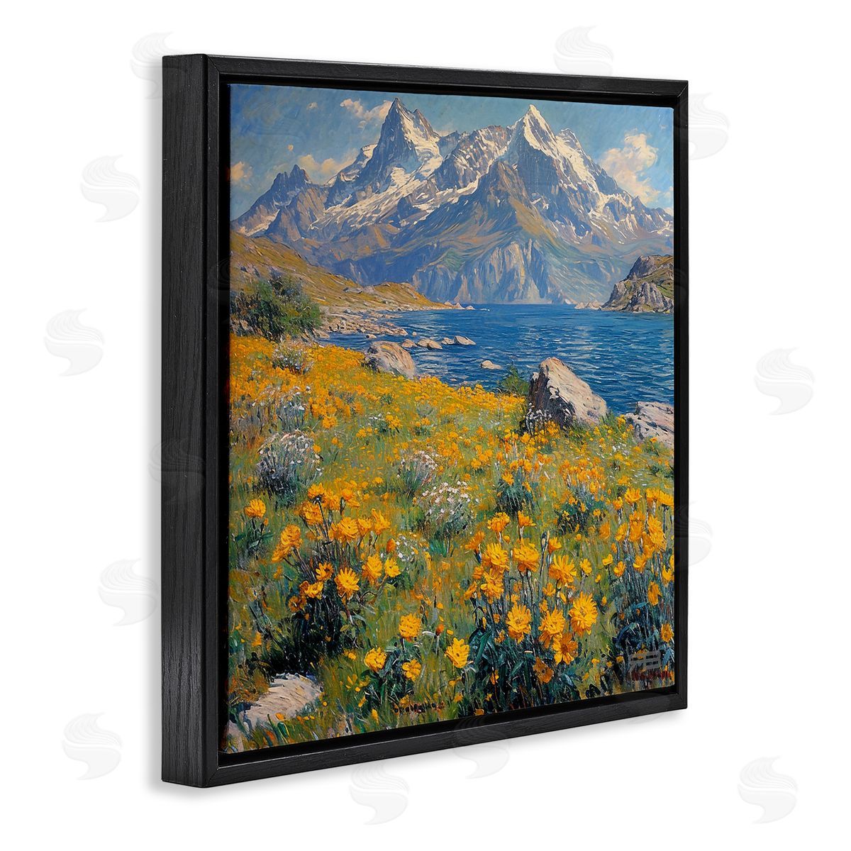 RB Mountain Daisy Meadow Black Floating Frame Canvas Wall Art Print