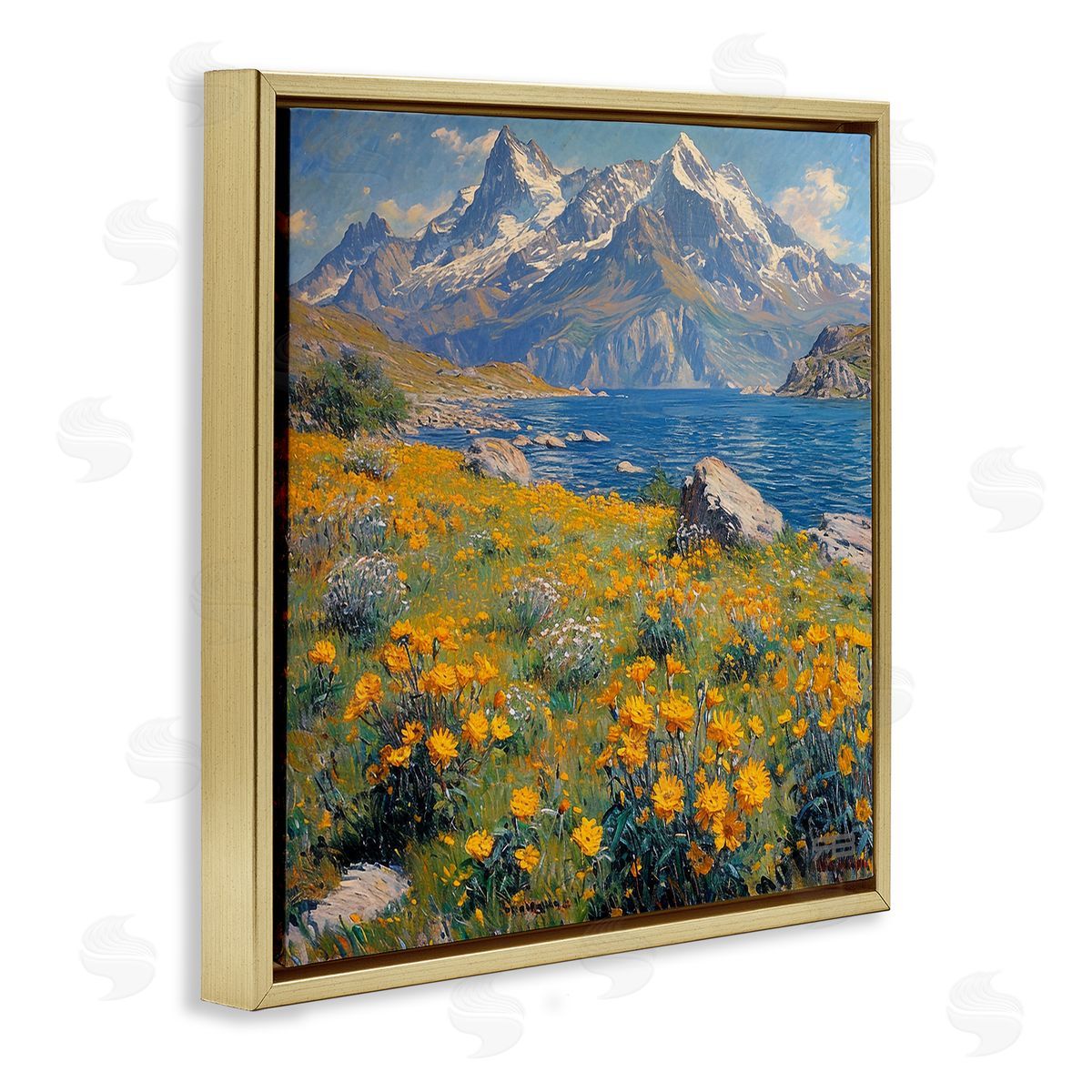 RB Mountain Daisy Meadow Gold Floating Frame Canvas Wall Art Print