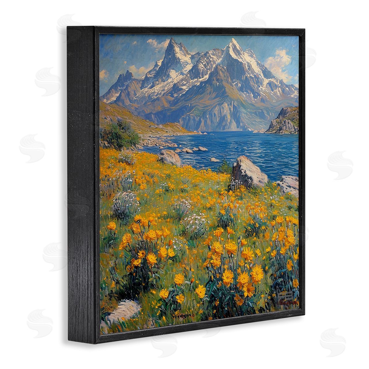 RB Mountain Daisy Meadow Black Framed Giclee Wall Art Print
