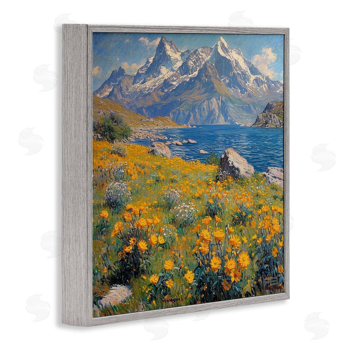 RB Mountain Daisy Meadow Gray Framed Giclee Wall Art Print