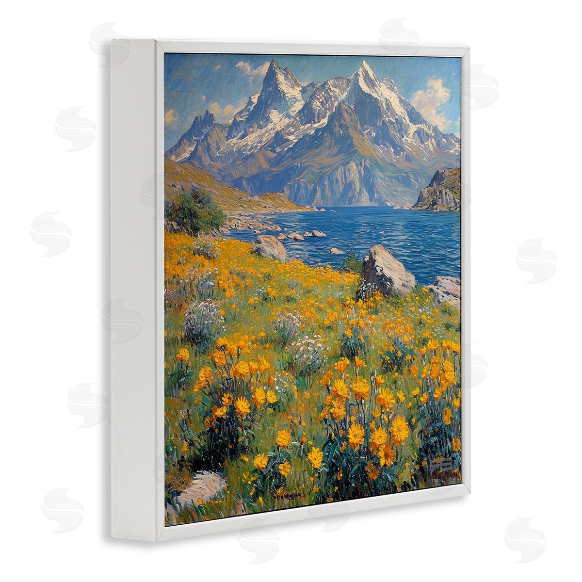 RB Mountain Daisy Meadow White Framed Giclee Wall Art Print