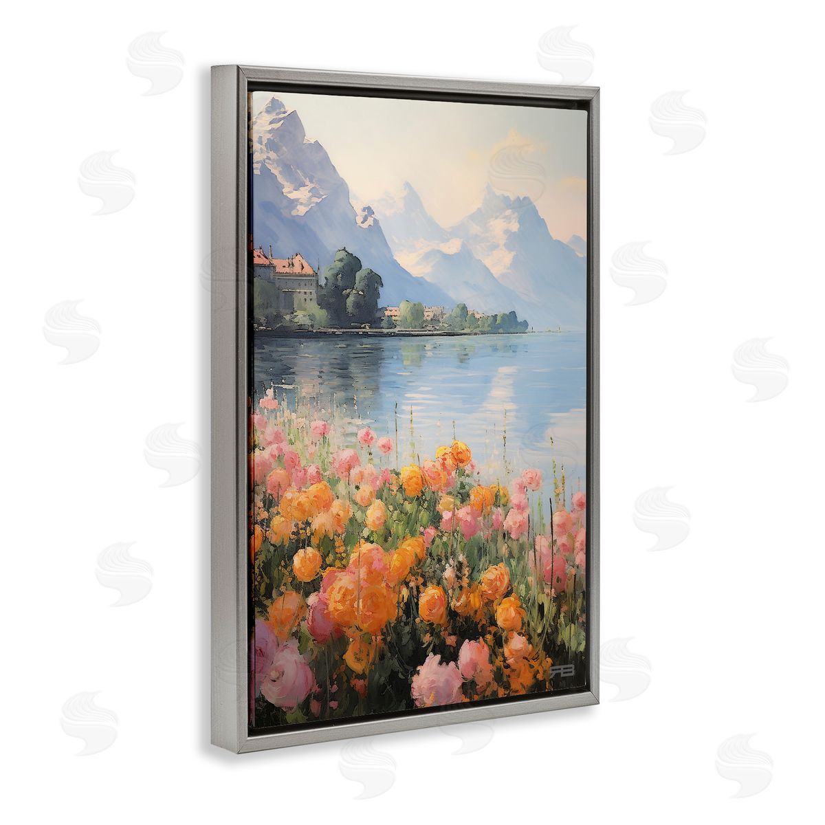Mountain Meadow Outskirts Grey Floating Frame Canvas Wall Art, Home Decor by Roozbeh Bahramali