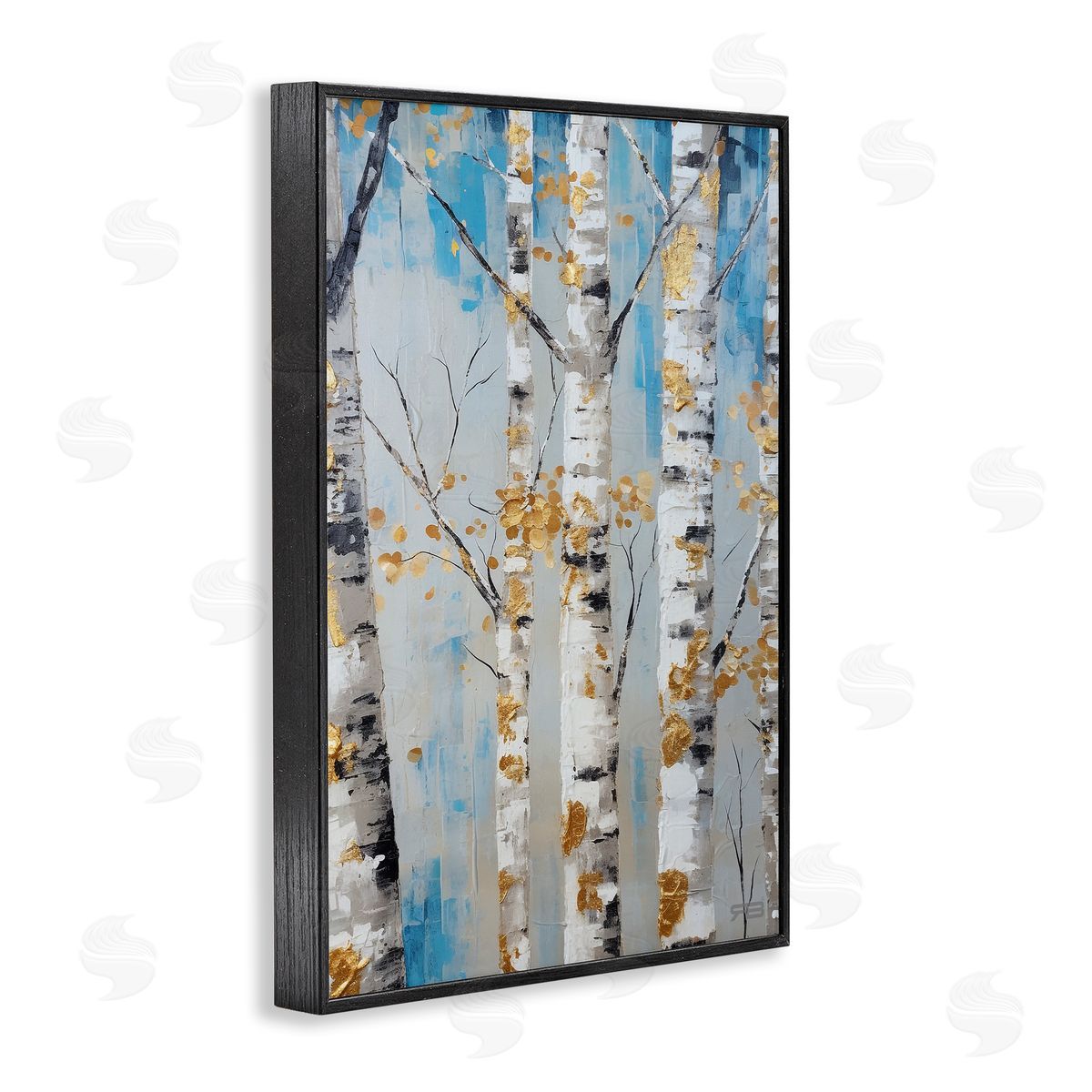 Birch Trees Foliage Black Frame Print Wall Art, Home Decor by Roozbeh Bahramali