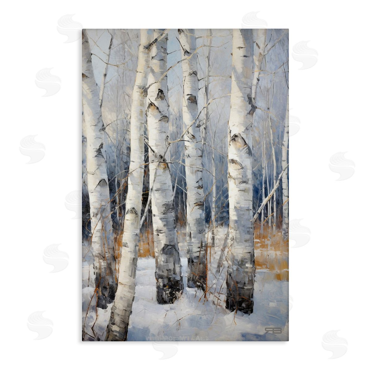 Snowy Birch Forest Canvas Wall Art, Home Decor by Roozbeh Bahramali