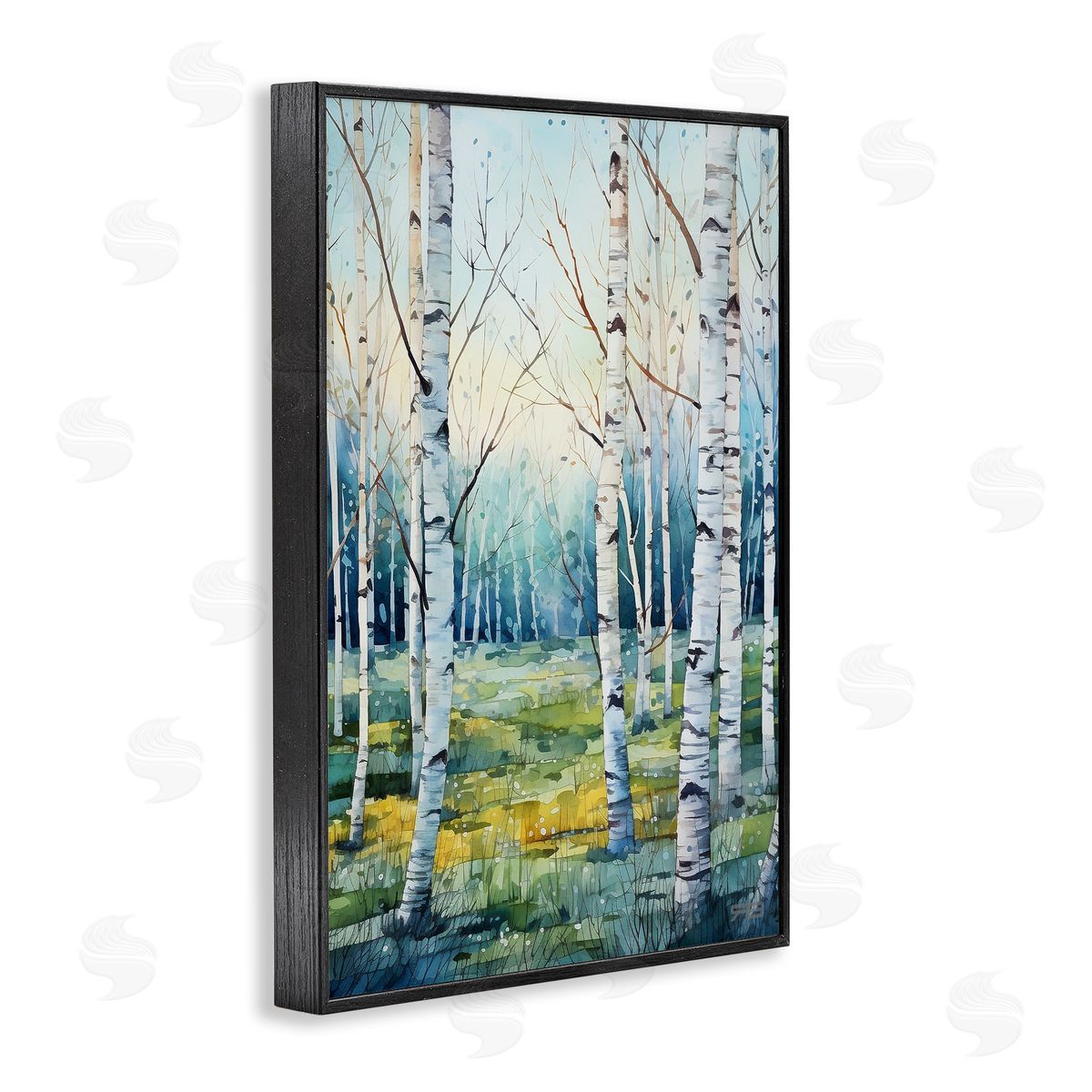 Summer Birch Forest Black Frame Print Wall Art, Home Decor by Roozbeh Bahramali