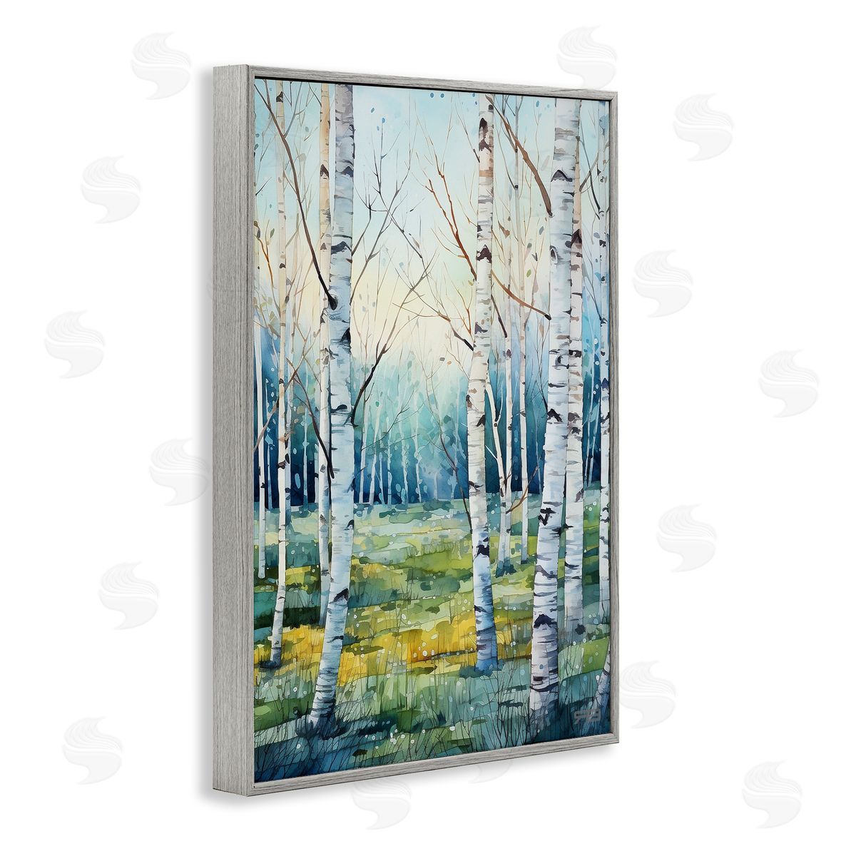 Summer Birch Forest Grey Frame Print Wall Art, Home Decor by Roozbeh Bahramali