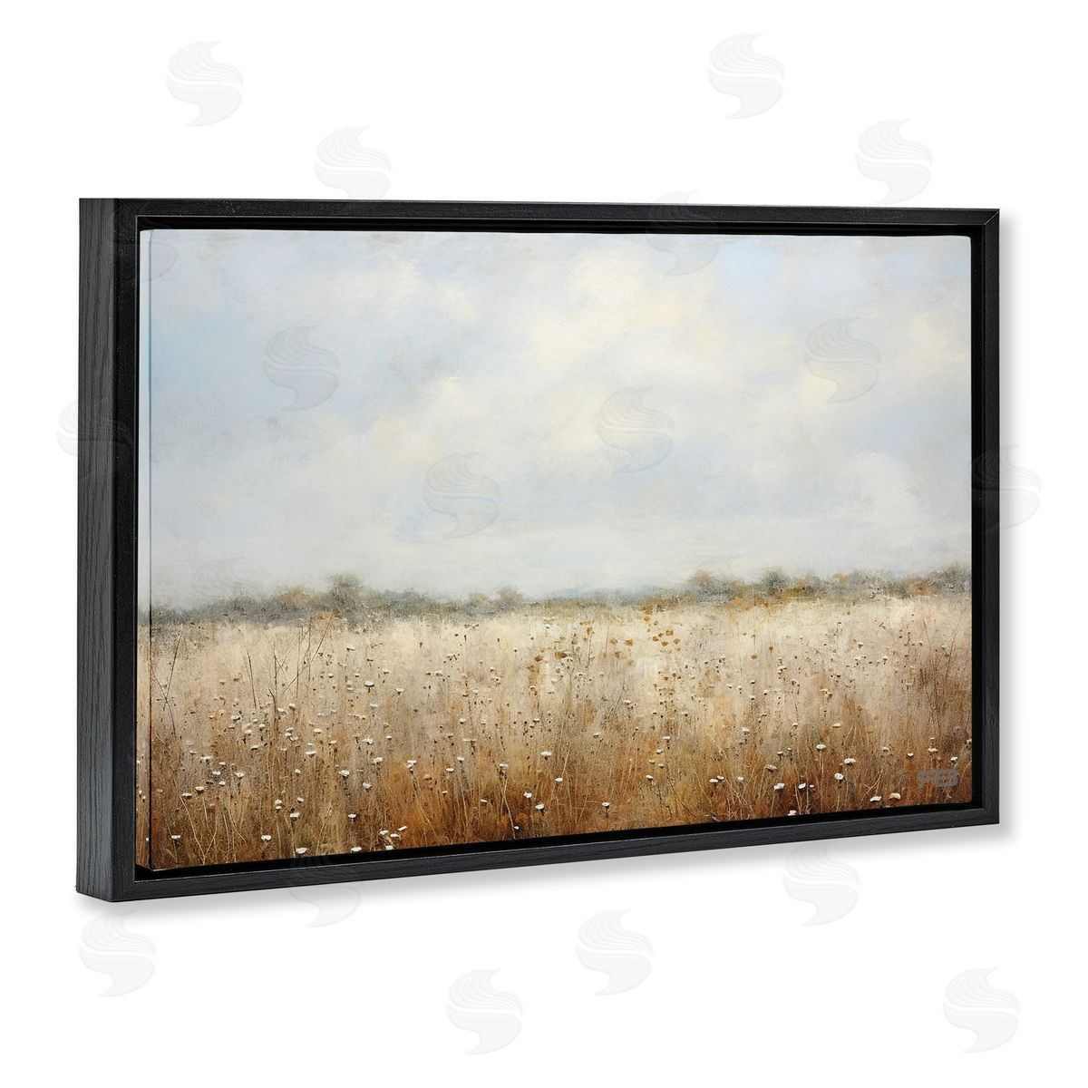 Soft Daisy Field Black Floating Frame Canvas Wall Art, Home Decor by Roozbeh Bahramali