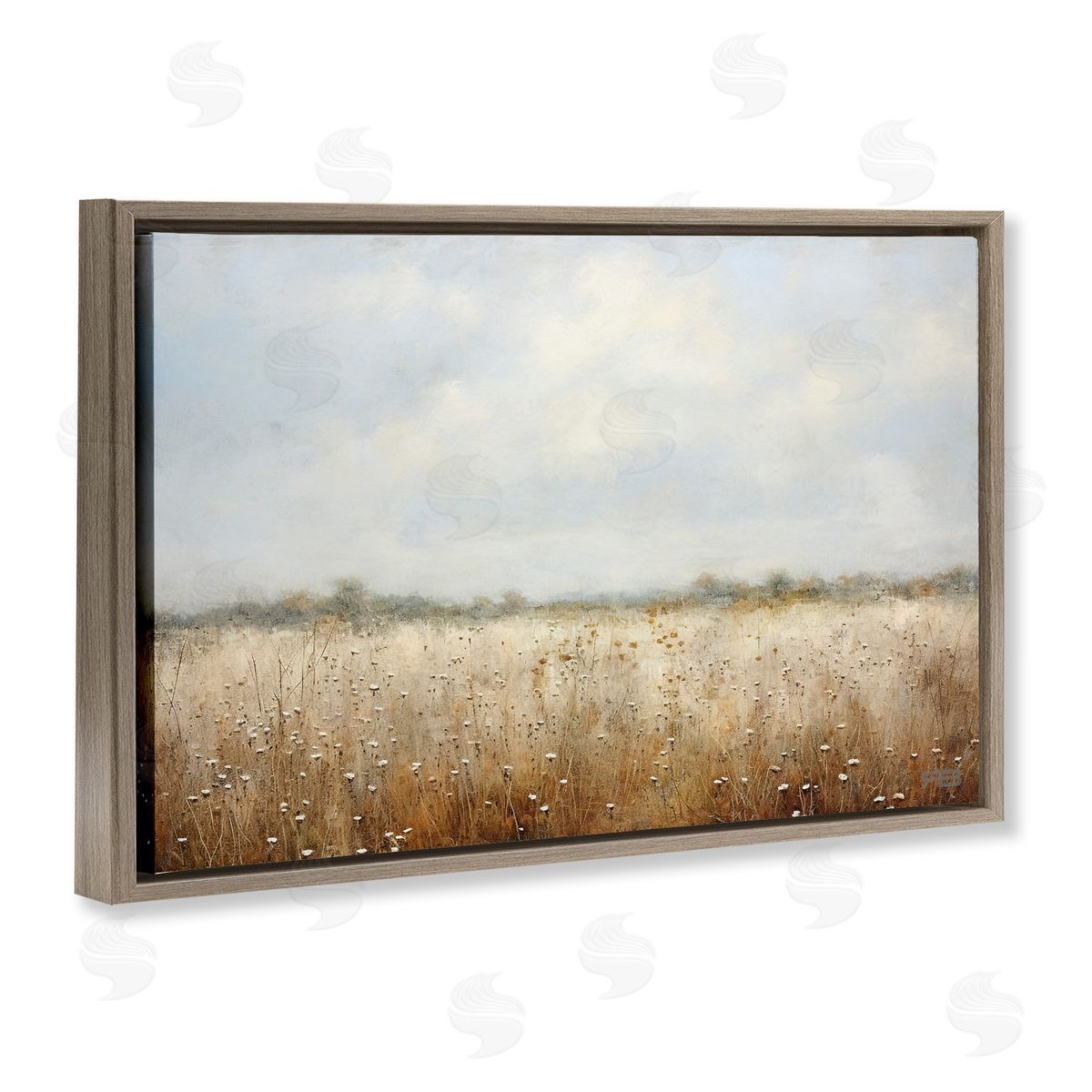 Soft Daisy Field Brown Floating Frame Canvas Wall Art, Home Decor by Roozbeh Bahramali