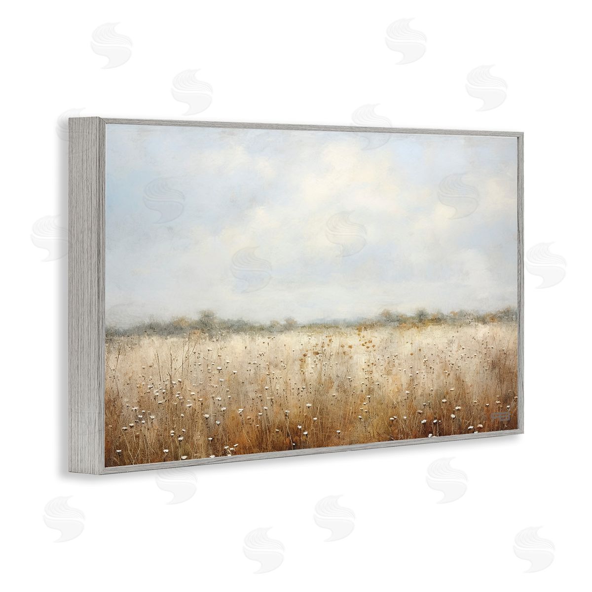 Soft Daisy Field Grey Frame Print Wall Art, Home Decor by Roozbeh Bahramali