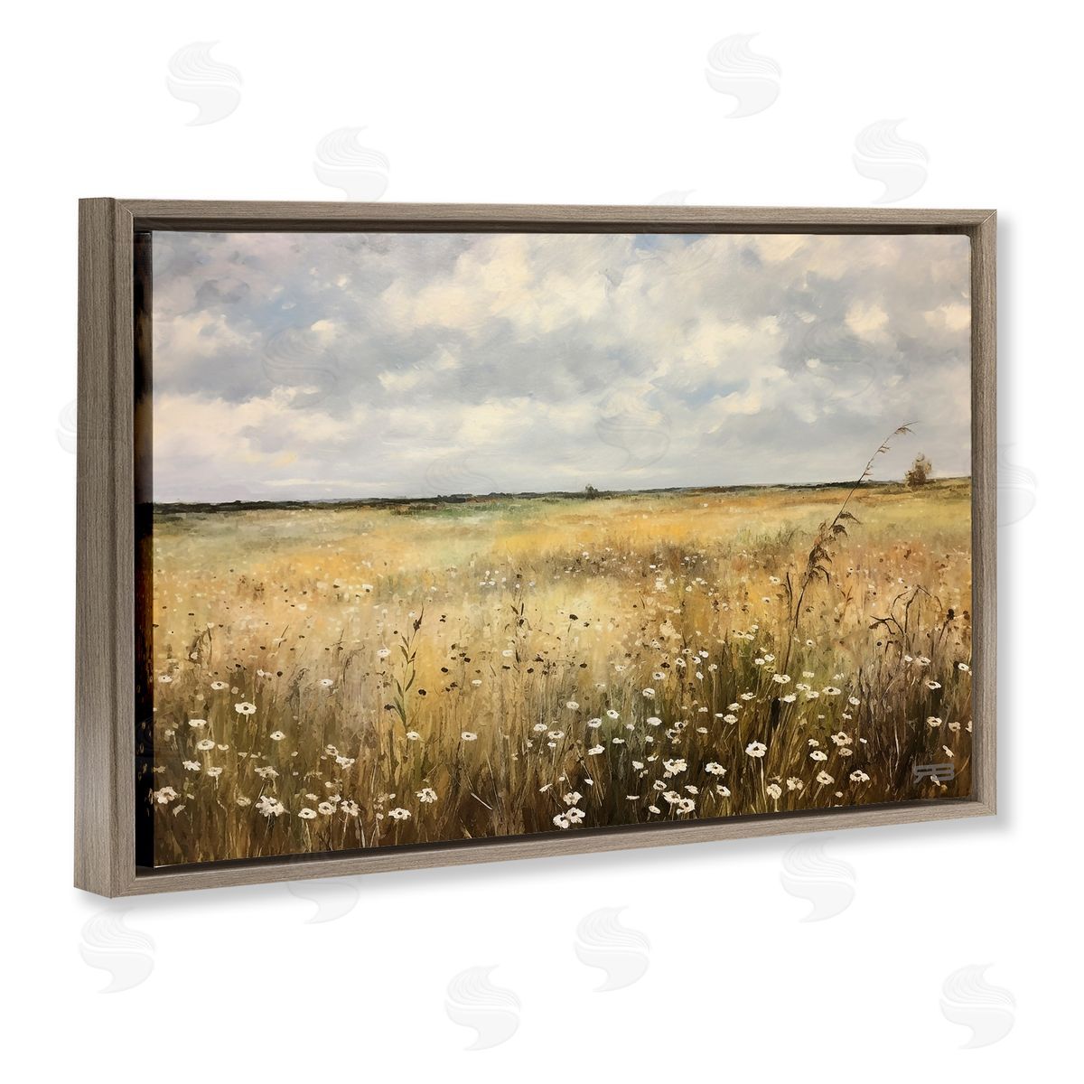 Traditional County Field Brown Floating Frame Canvas Wall Art, Home Decor by Roozbeh Bahramali