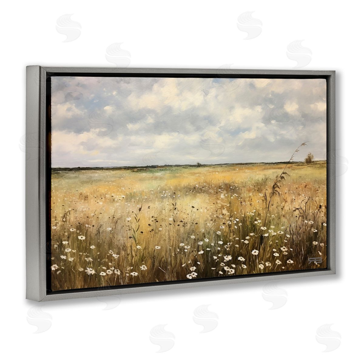 Traditional County Field Grey Floating Frame Canvas Wall Art, Home Decor by Roozbeh Bahramali