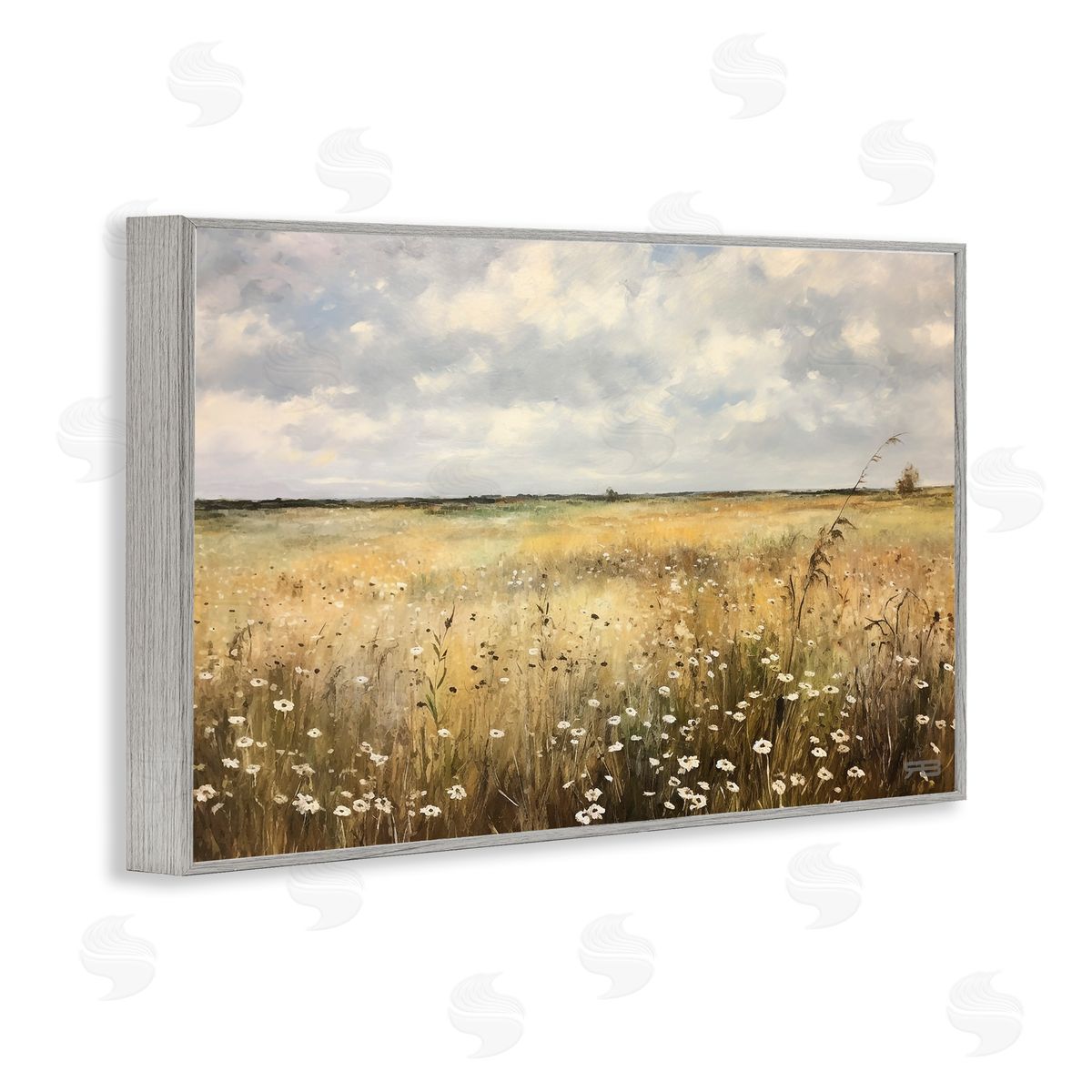 Traditional County Field Grey Frame Print Wall Art, Home Decor by Roozbeh Bahramali