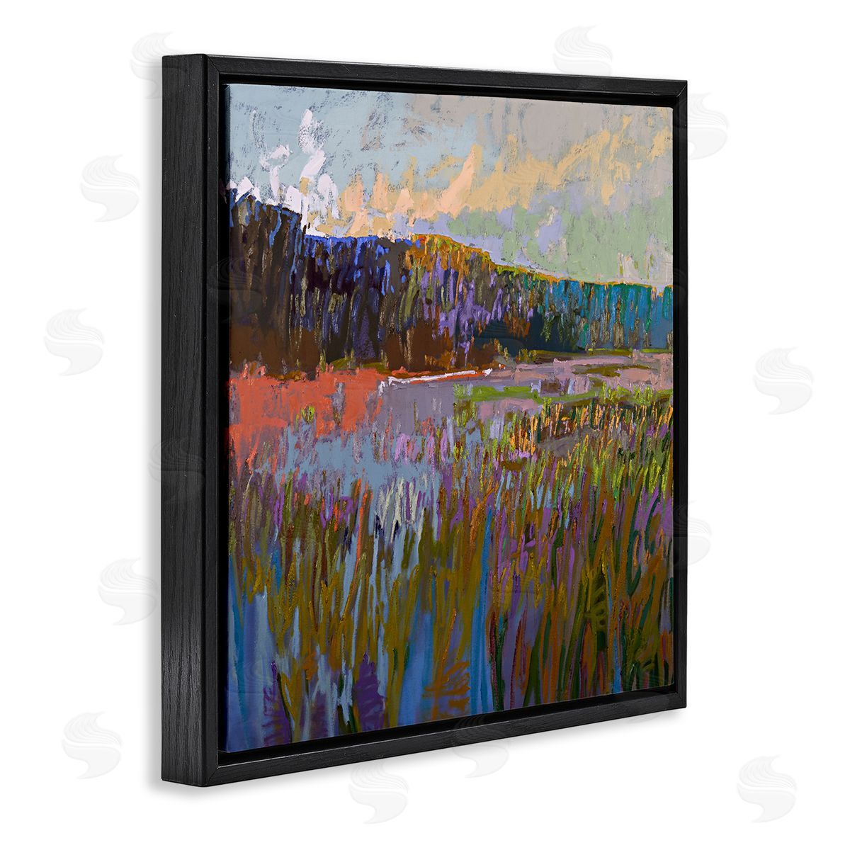 Jane Schmidt Streaked Abstract Landscape Black Floating Frame Canvas Wall Art Print