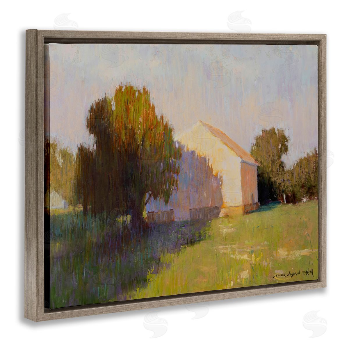 Summer Farm View Brown Floating Frame Canvas Wall Art, Home Decor by Carol Strock Wasson