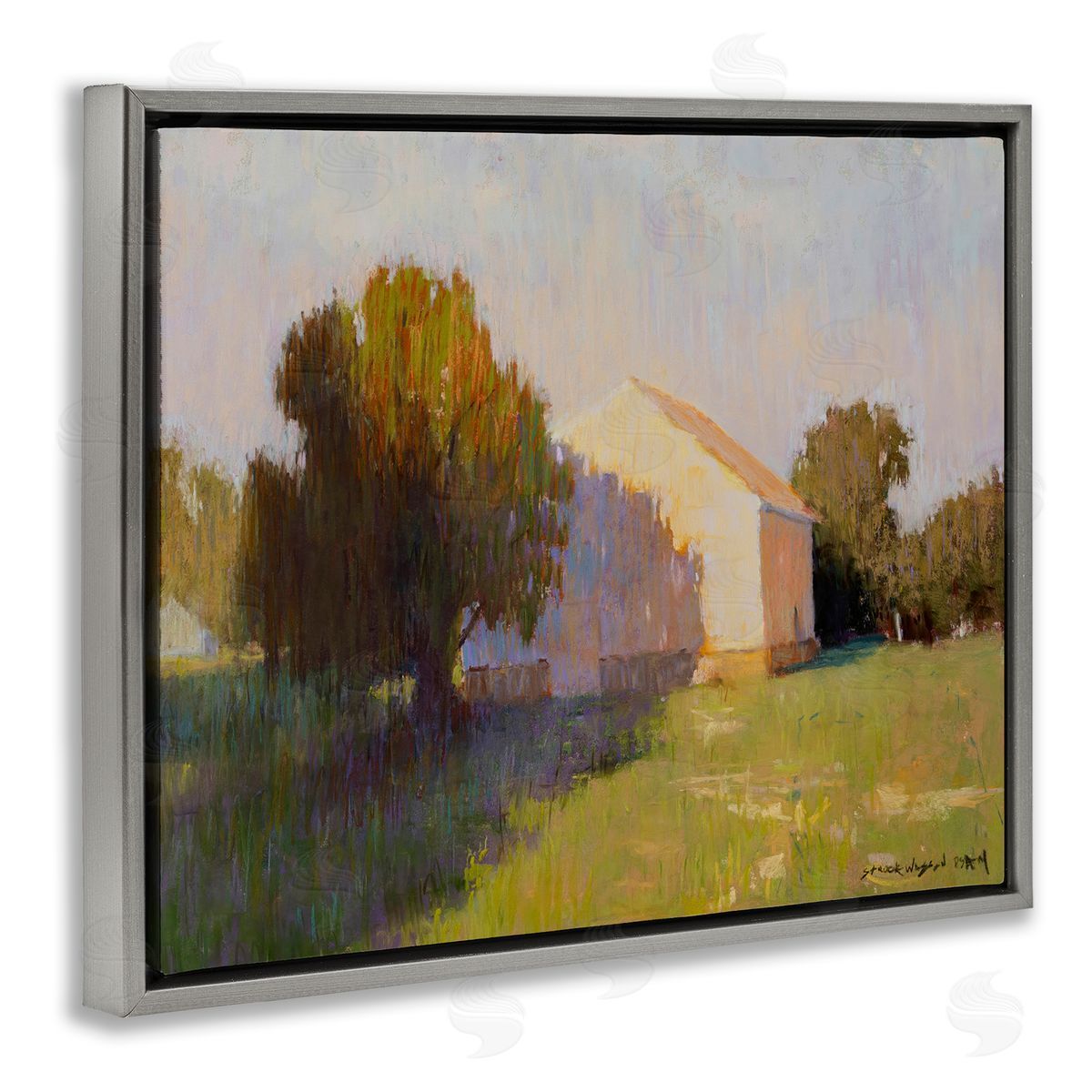 Summer Farm View Grey Floating Frame Canvas Wall Art, Home Decor by Carol Strock Wasson