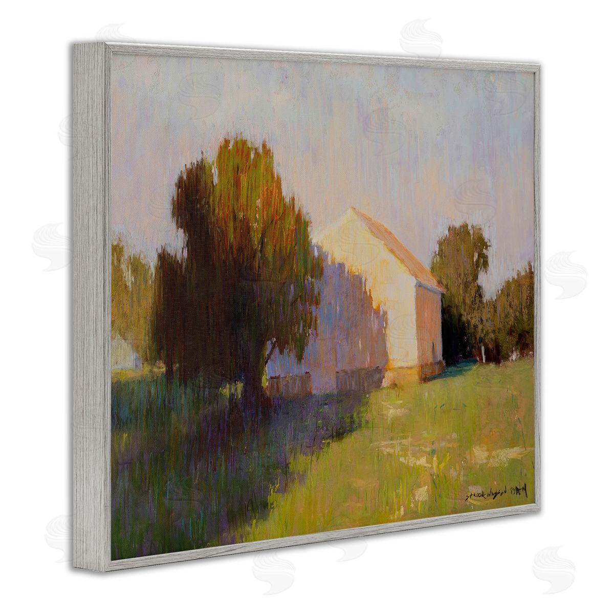 Summer Farm View Grey Frame Print Wall Art, Home Decor by Carol Strock Wasson