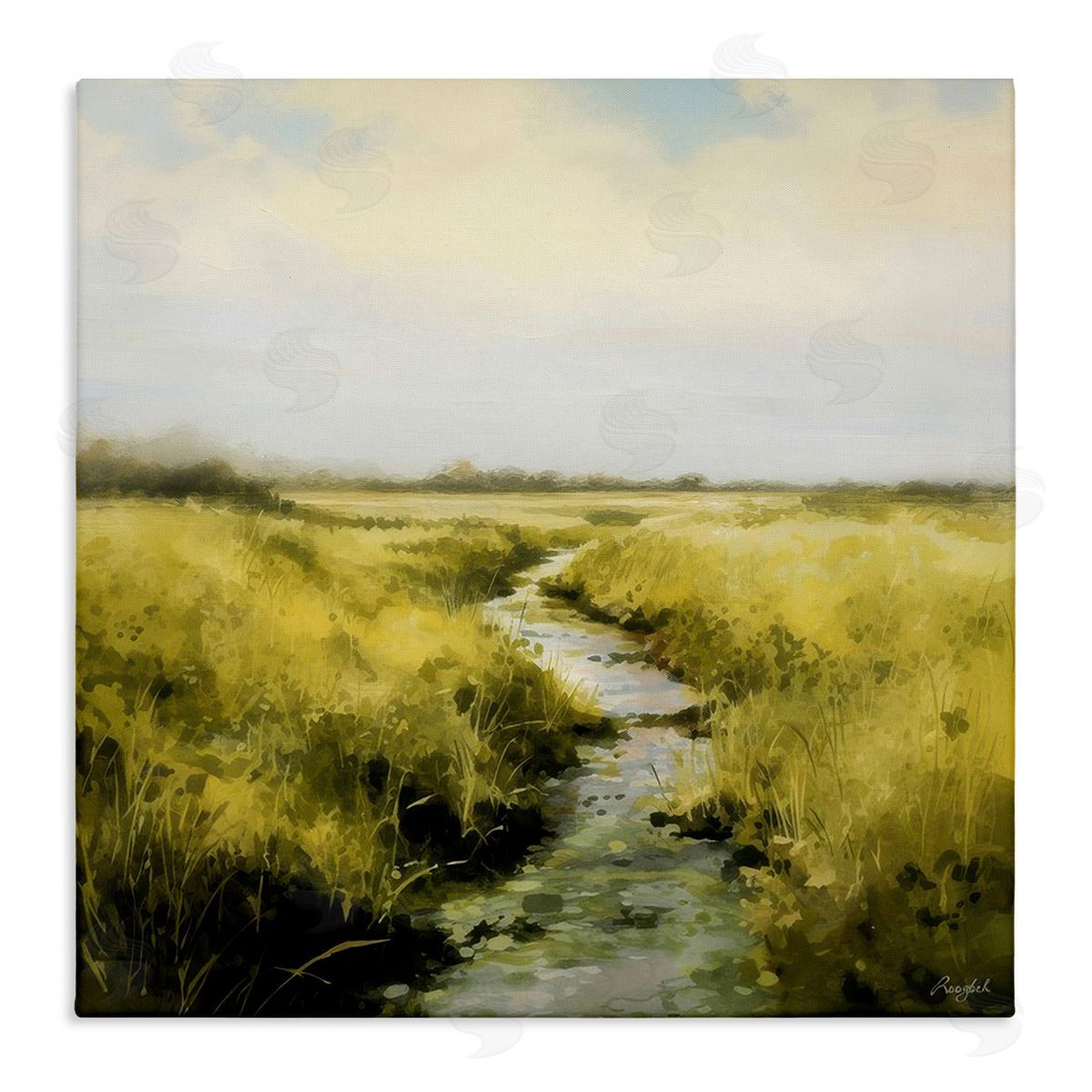 Roozbeh Bahramali Calming Horizon Stream Canvas Wall Art Print