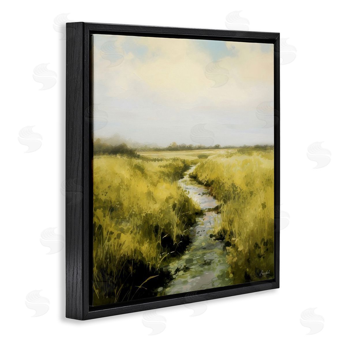 Roozbeh Bahramali Calming Horizon Stream Black Floating Frame Canvas Wall Art Print