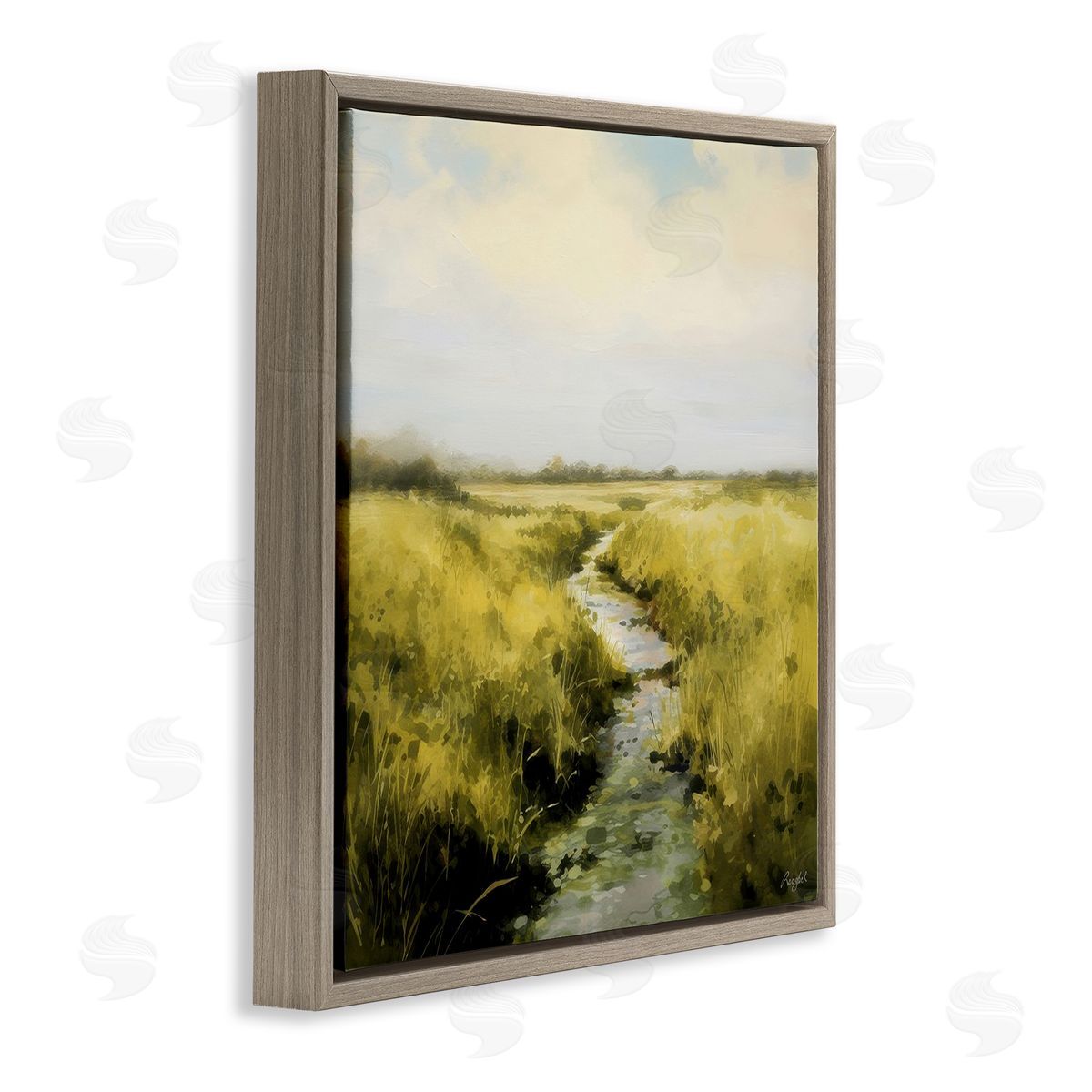 Roozbeh Bahramali Calming Horizon Stream Brown Floating Frame Canvas Wall Art Print