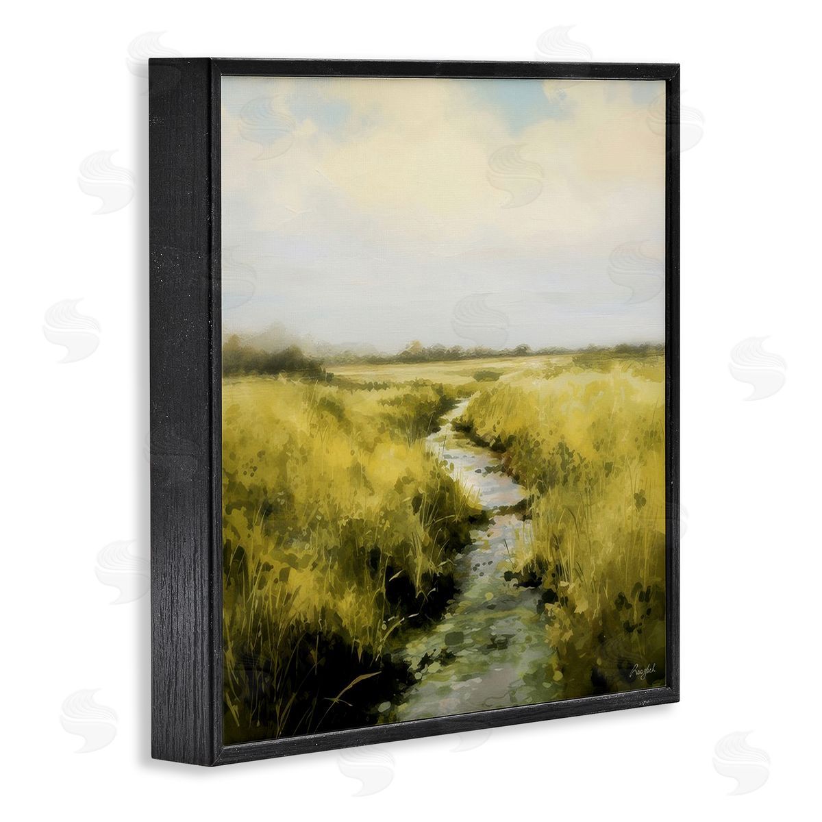 Roozbeh Bahramali Calming Horizon Stream Black Framed Giclee Wall Art Print