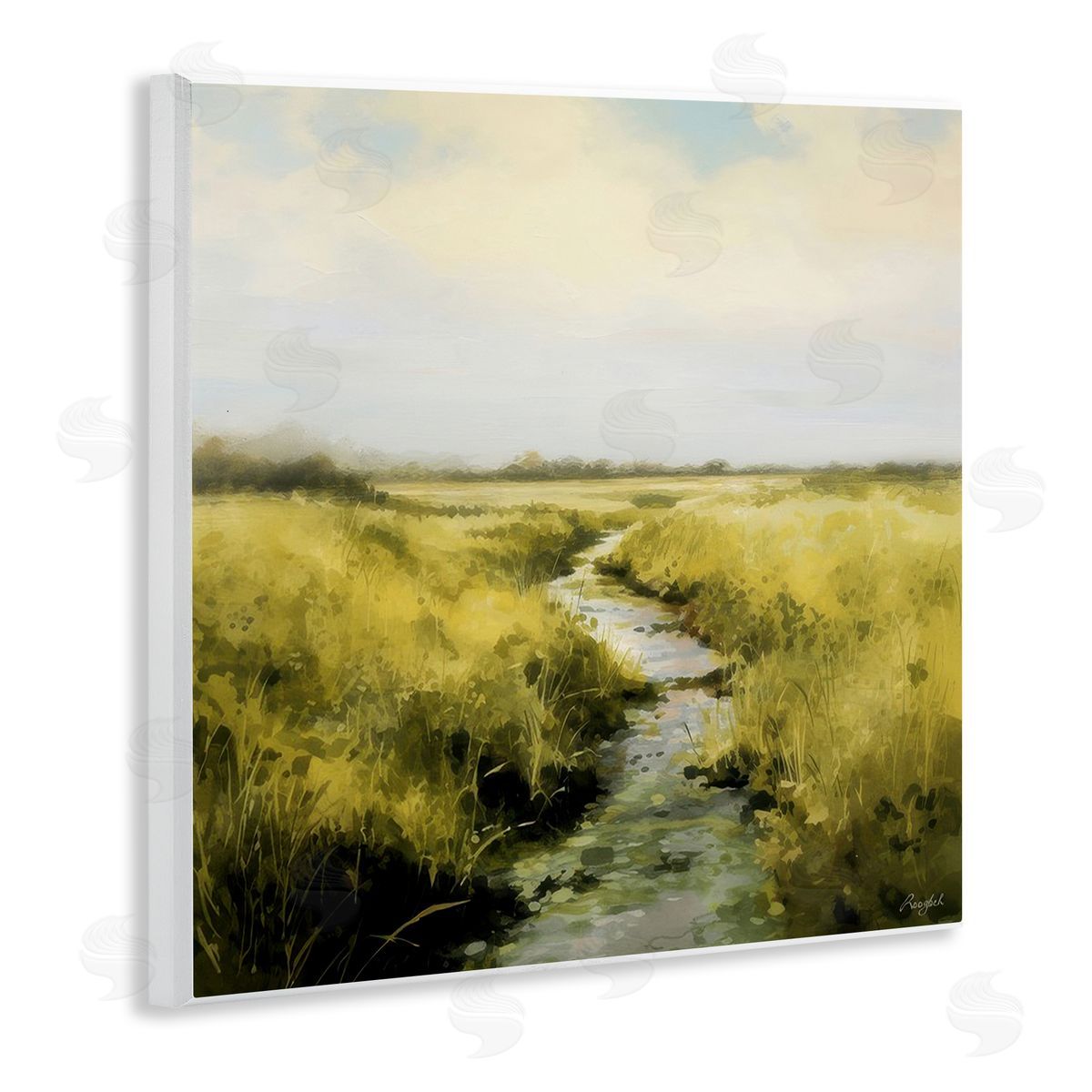 Roozbeh Bahramali Calming Horizon Stream Wooden Wall Plaque Art Print
