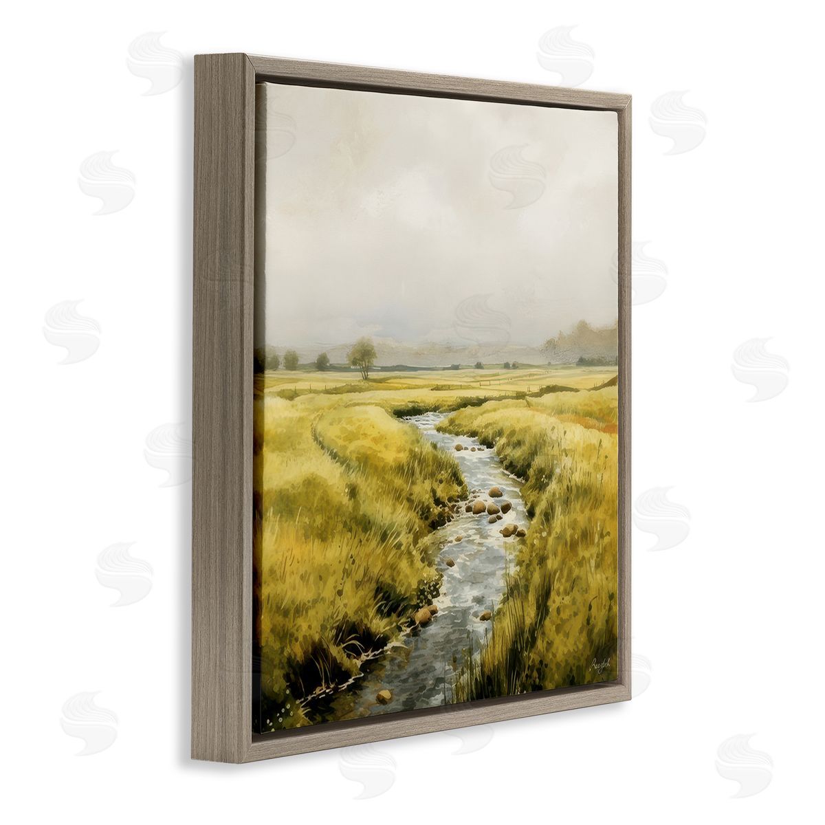 Roozbeh Bahramali Calming Horizon River Brown Floating Frame Canvas Wall Art Print
