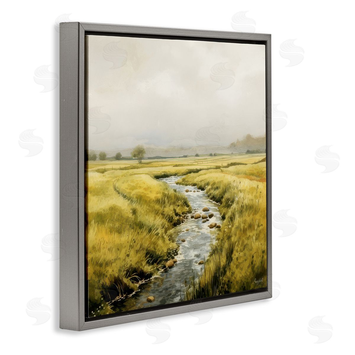 Roozbeh Bahramali Calming Horizon River Gray Floating Frame Canvas Wall Art Print