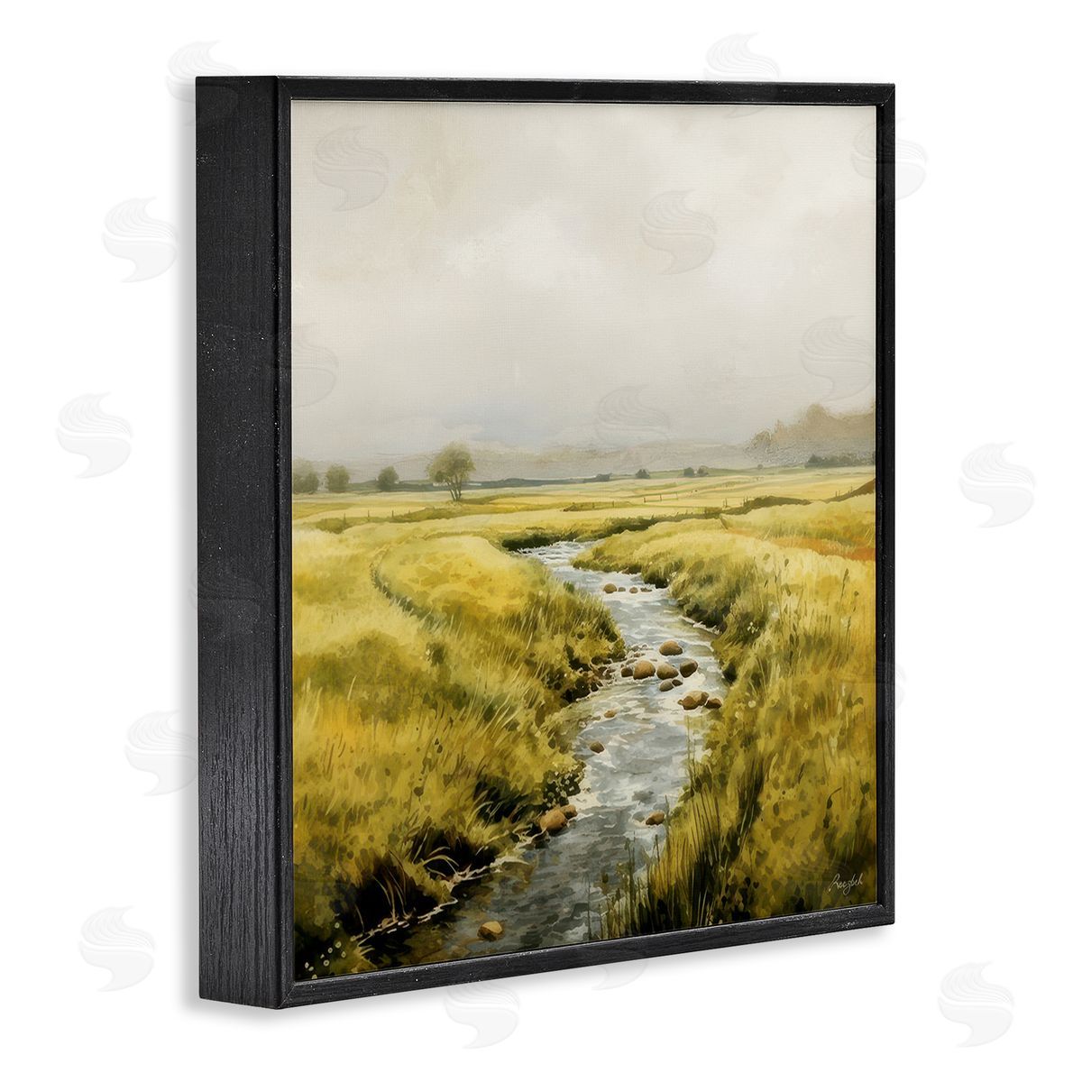Roozbeh Bahramali Calming Horizon River Black Framed Giclee Wall Art Print