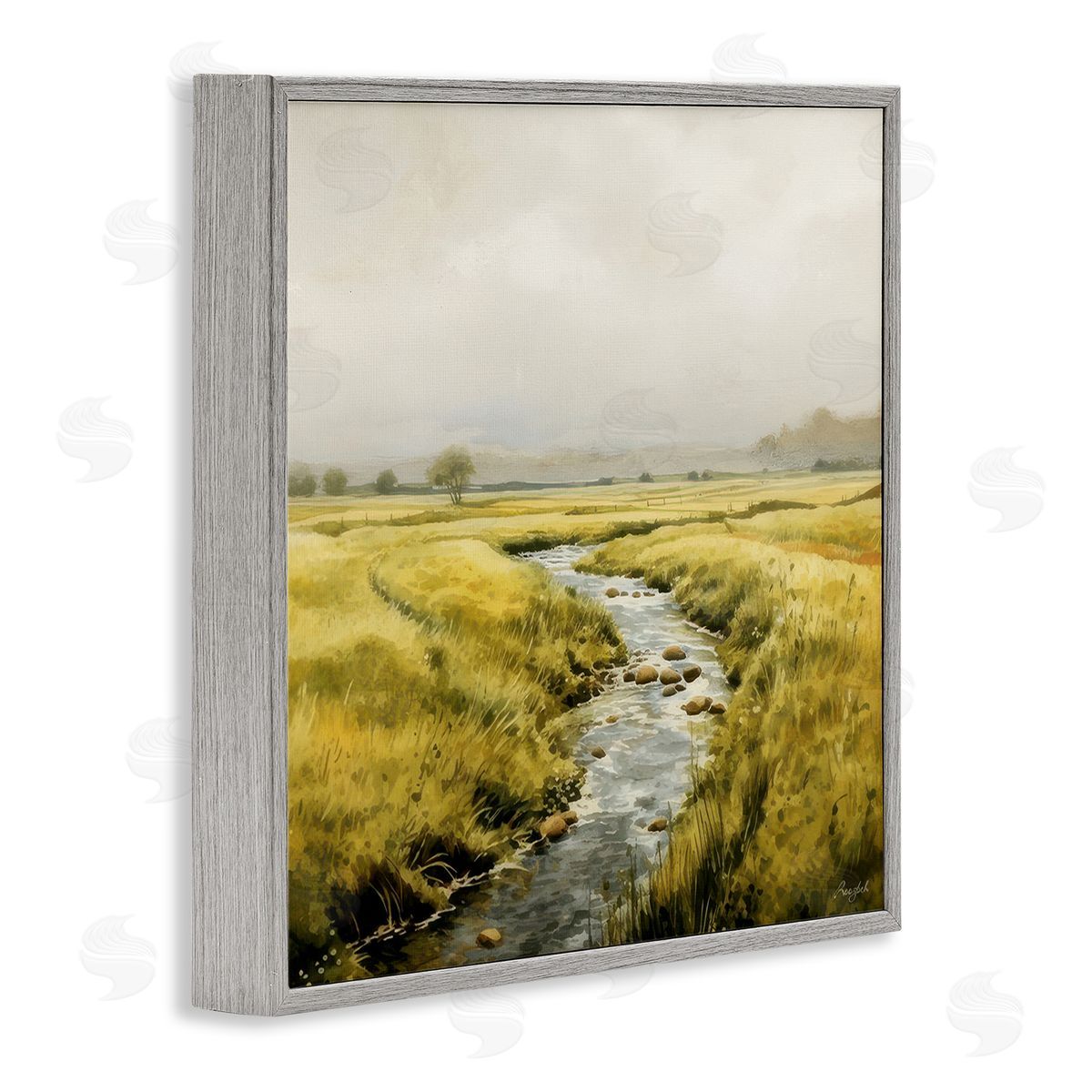 Roozbeh Bahramali Calming Horizon River Gray Framed Giclee Wall Art Print