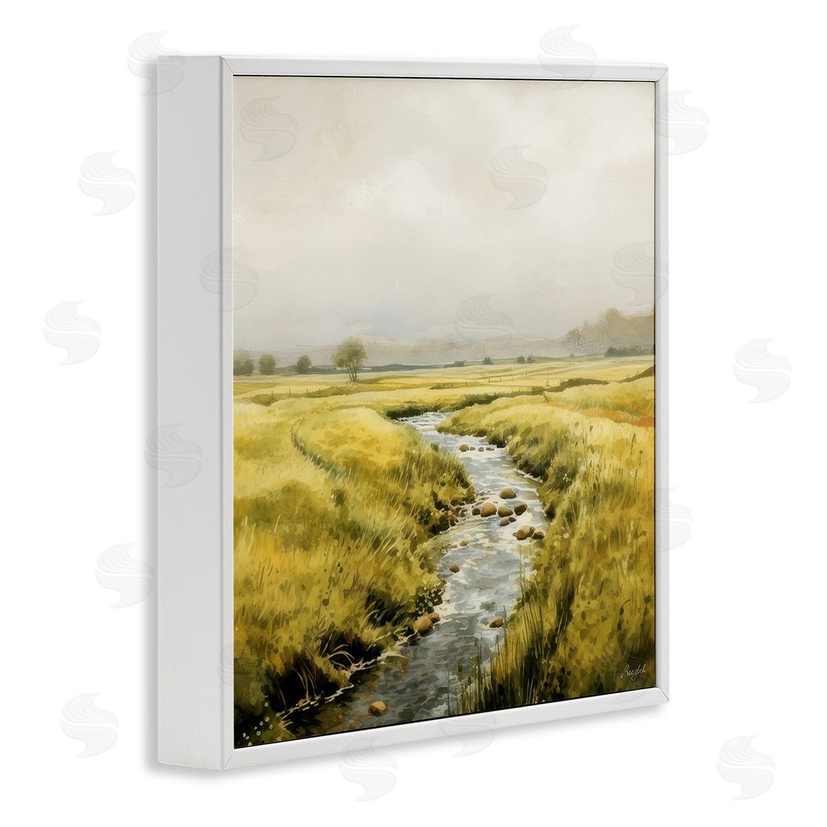 Roozbeh Bahramali Calming Horizon River White Framed Giclee Wall Art Print