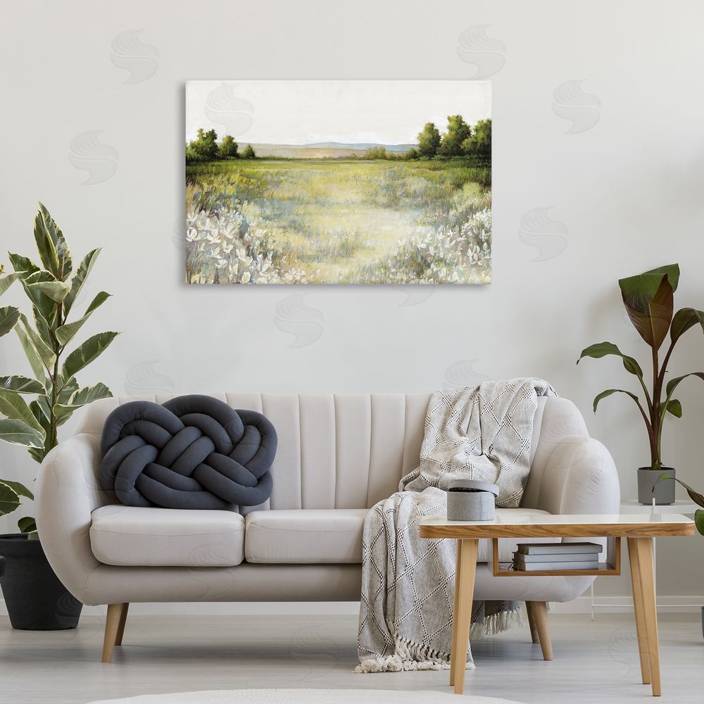 White Ladder White Flowers Meadow Canvas Wall Art Print in Room