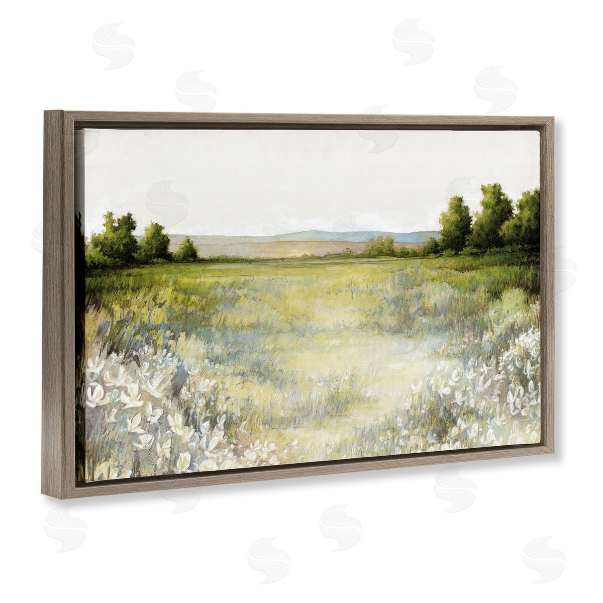 White Ladder White Flowers Meadow Brown Floating Frame Canvas Wall Art Print