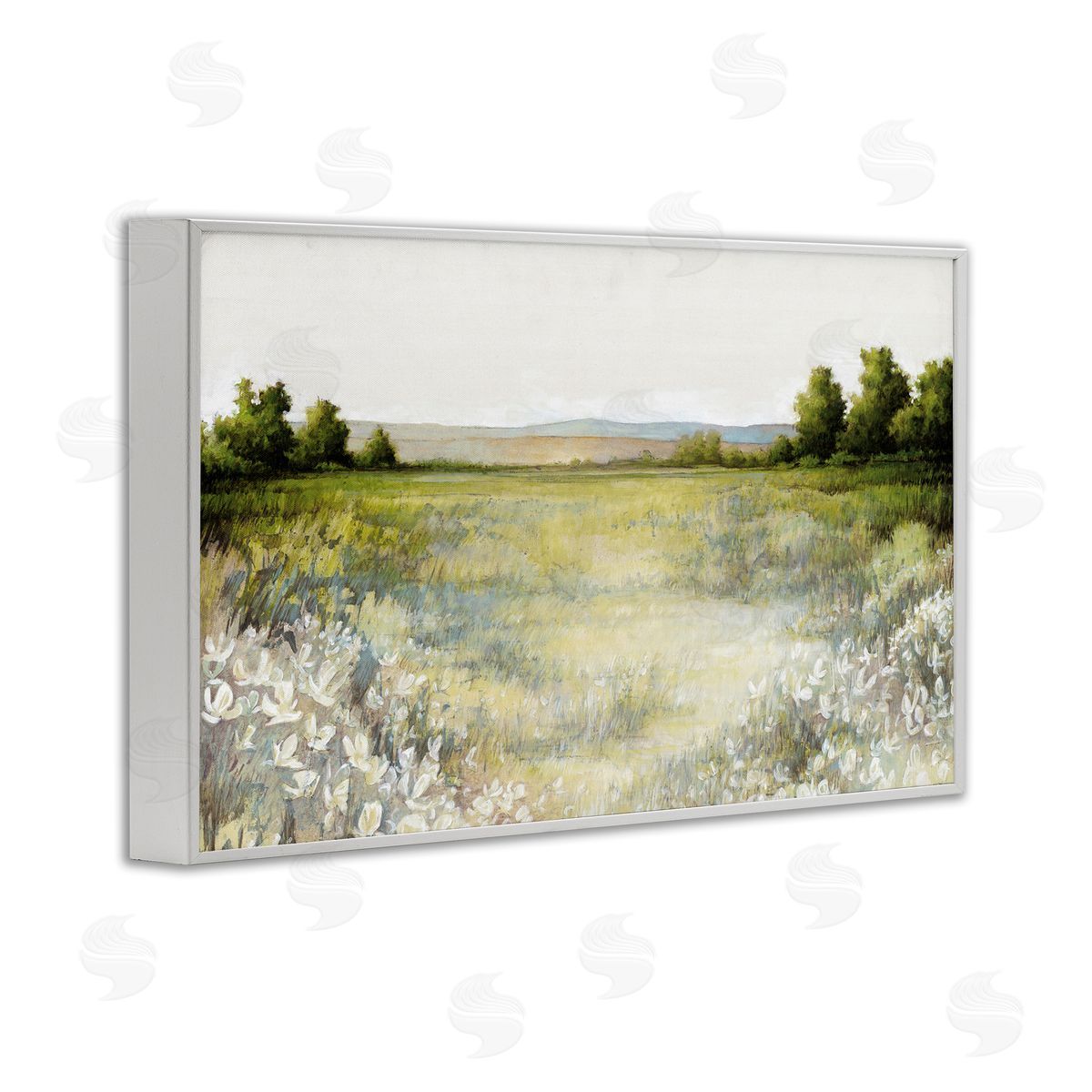 White Ladder White Flowers Meadow White Framed Giclee Wall Art Print